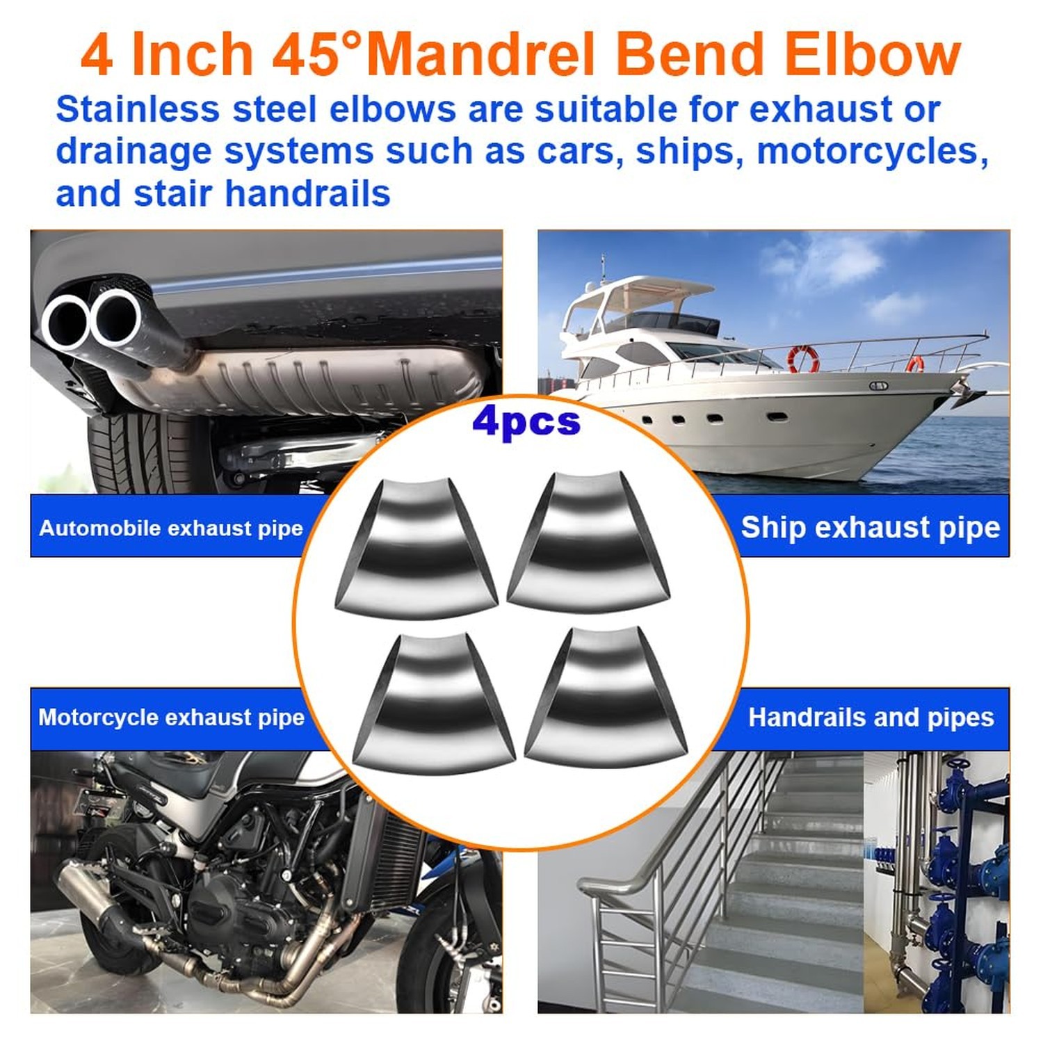 4Inch 45 Degree Stainless Steel Exhaust Elbow Pipe-16GA/. 065″ Wall-SS304 4″ …
