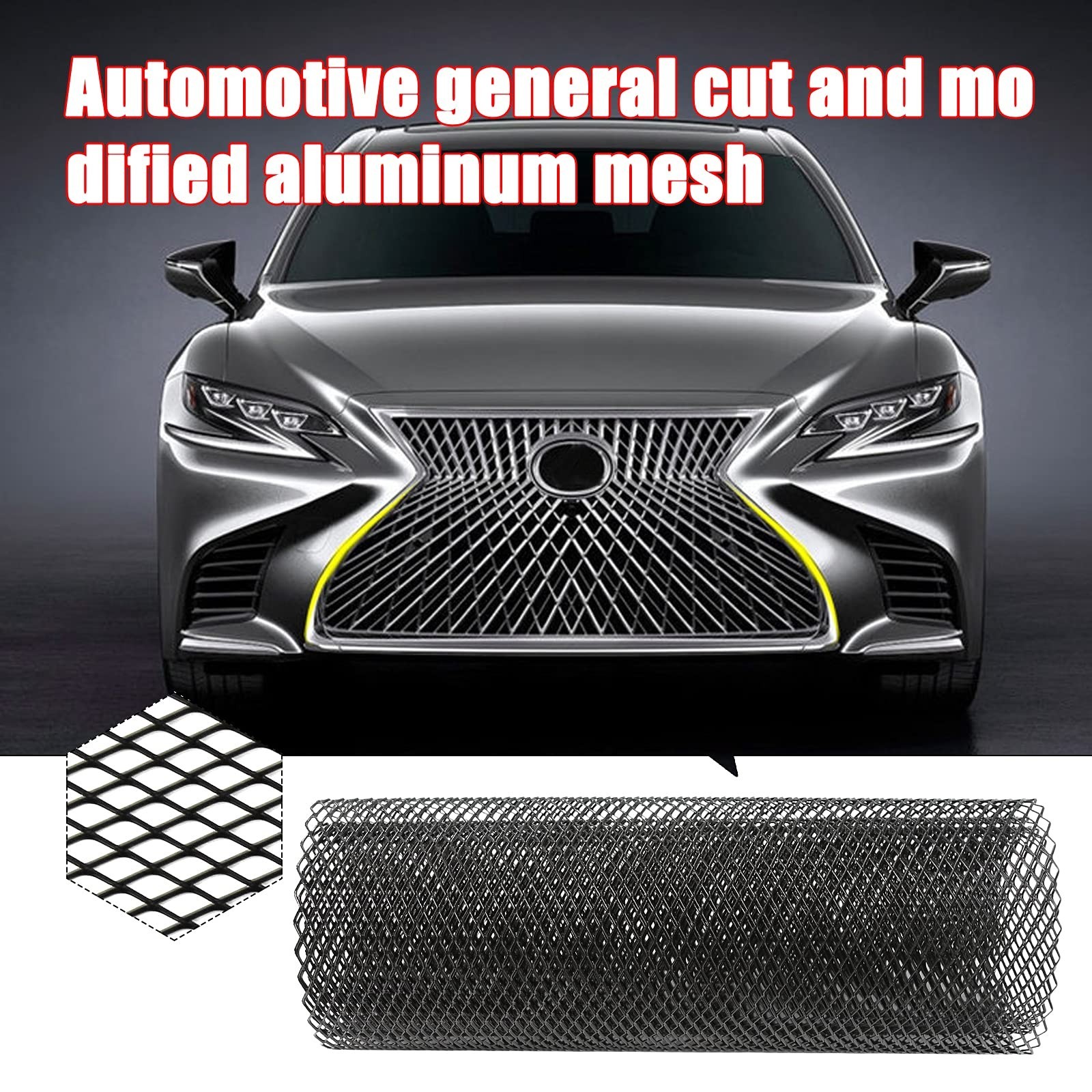Universal Car Grill Mesh 40″x13″ Black Painted Rhombic-Shape Grids Aluminum A…