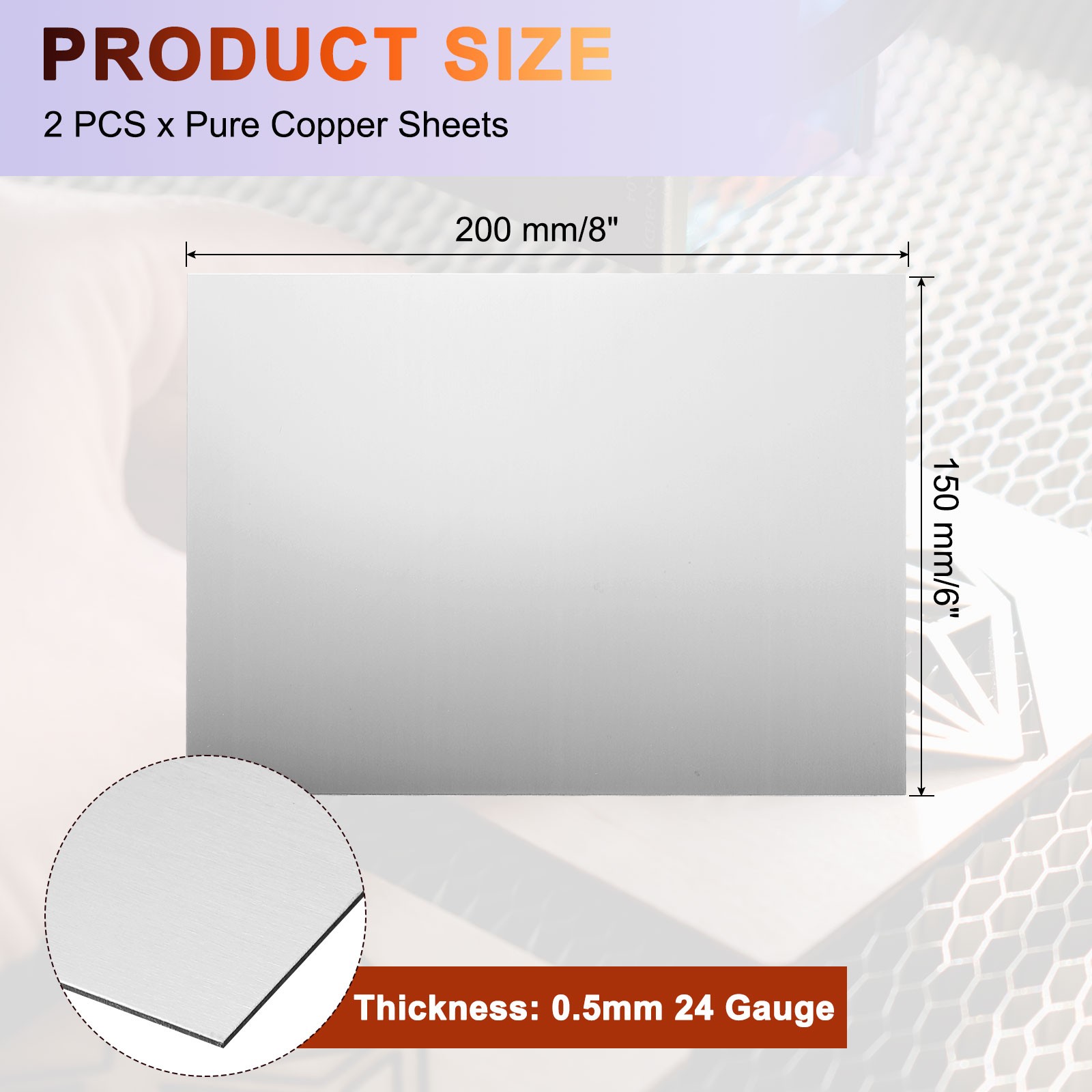 2Pcs Stainless Steel Sheet Plate 8″ x 6″ 24 Gauge (0.5mm) with Glove(Silver)