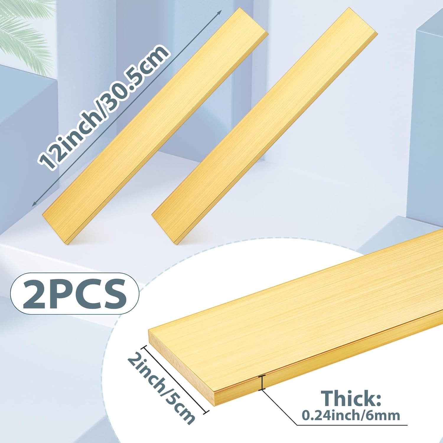 Hicarer 2 Pieces 1/4″ x 2″ C360 Brass Flat Bar Blank, 12″ Long Rectangular Sheet