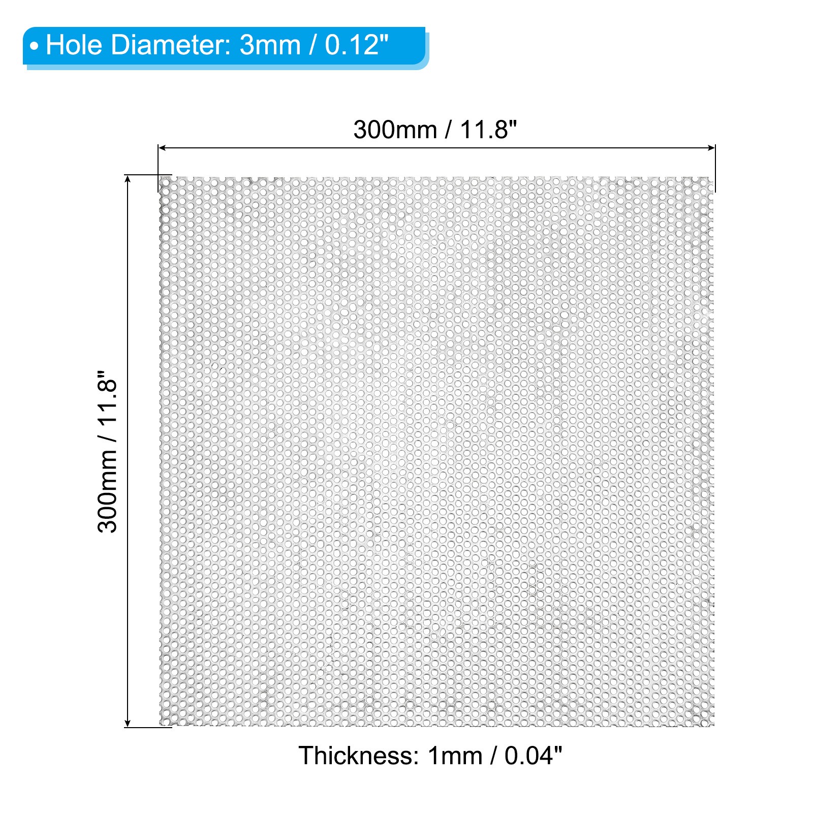 11.8″x11.8″ 304SUS Perforated Sheet,2Pcs 0.12″ Hole 19GA Metal Mesh Plate Screen
