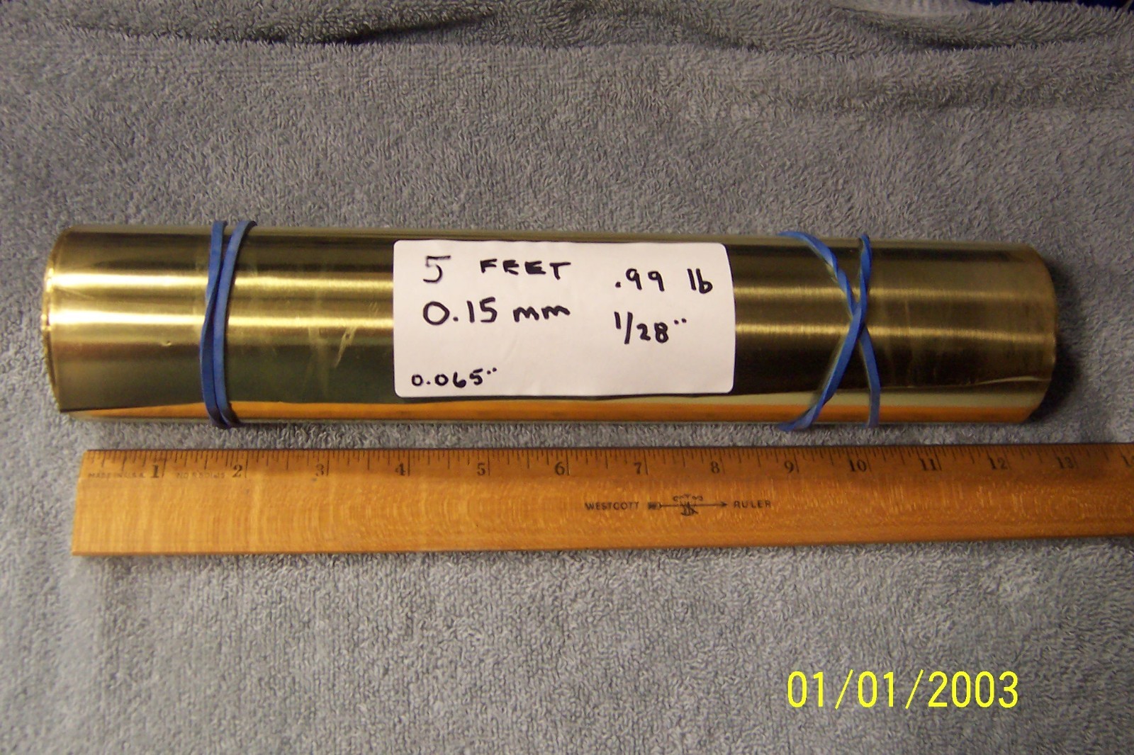 Brass shim stock-12″ x 60″ (1’x5′) .99 lb. 0.15mm-1/128″-0.65″