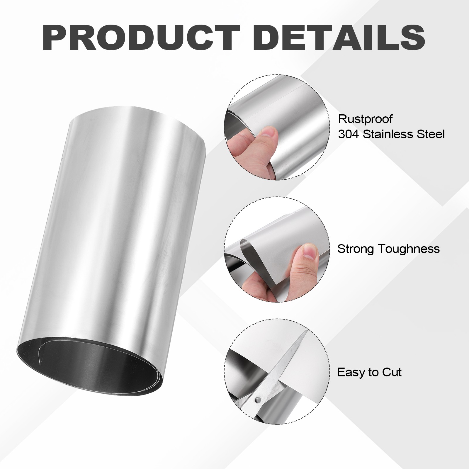 304 Stainless Steel Foil Roll 0.25mm x 200mm x 1m Metal Strip Sheet Silver Tone