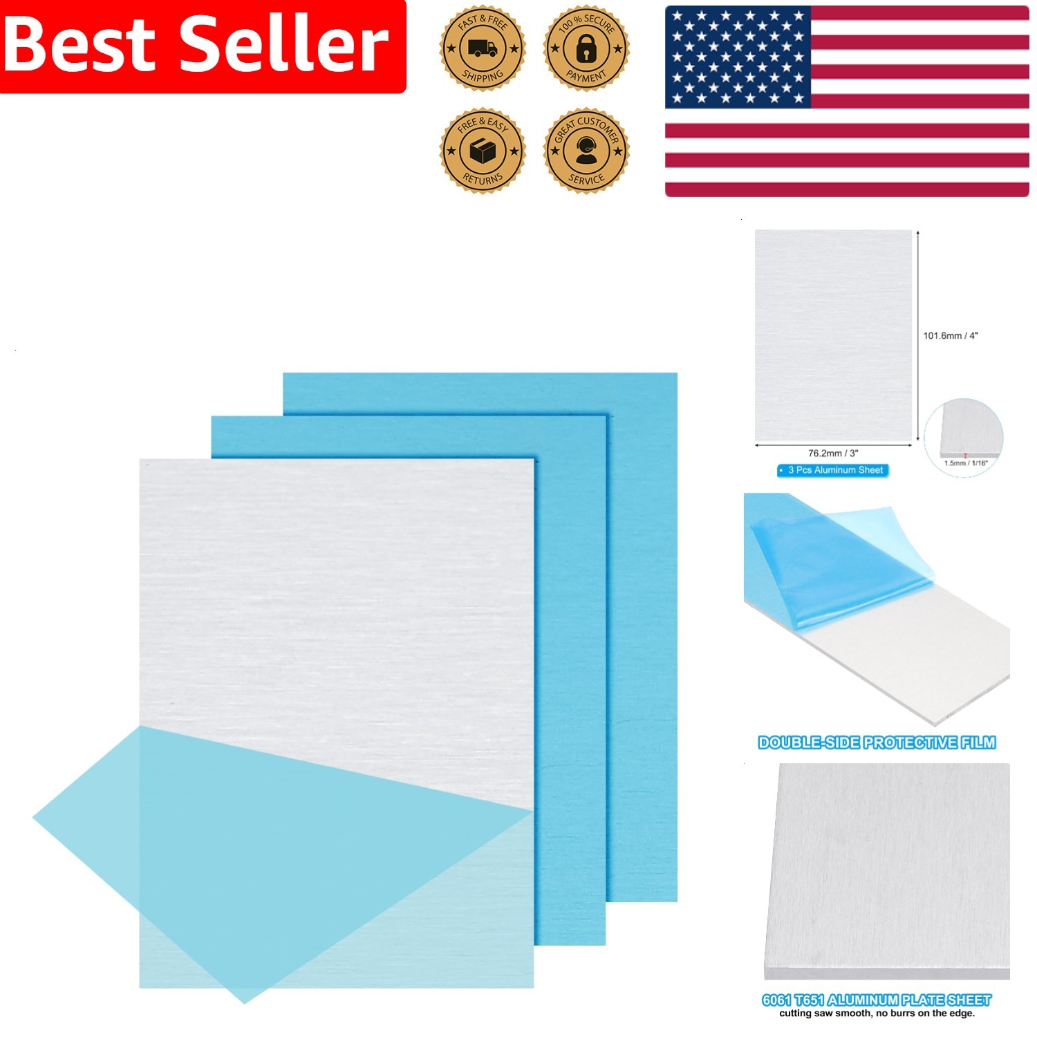 Precision 6061-T651 Aluminum Sheet 4 x 3 x 1/16