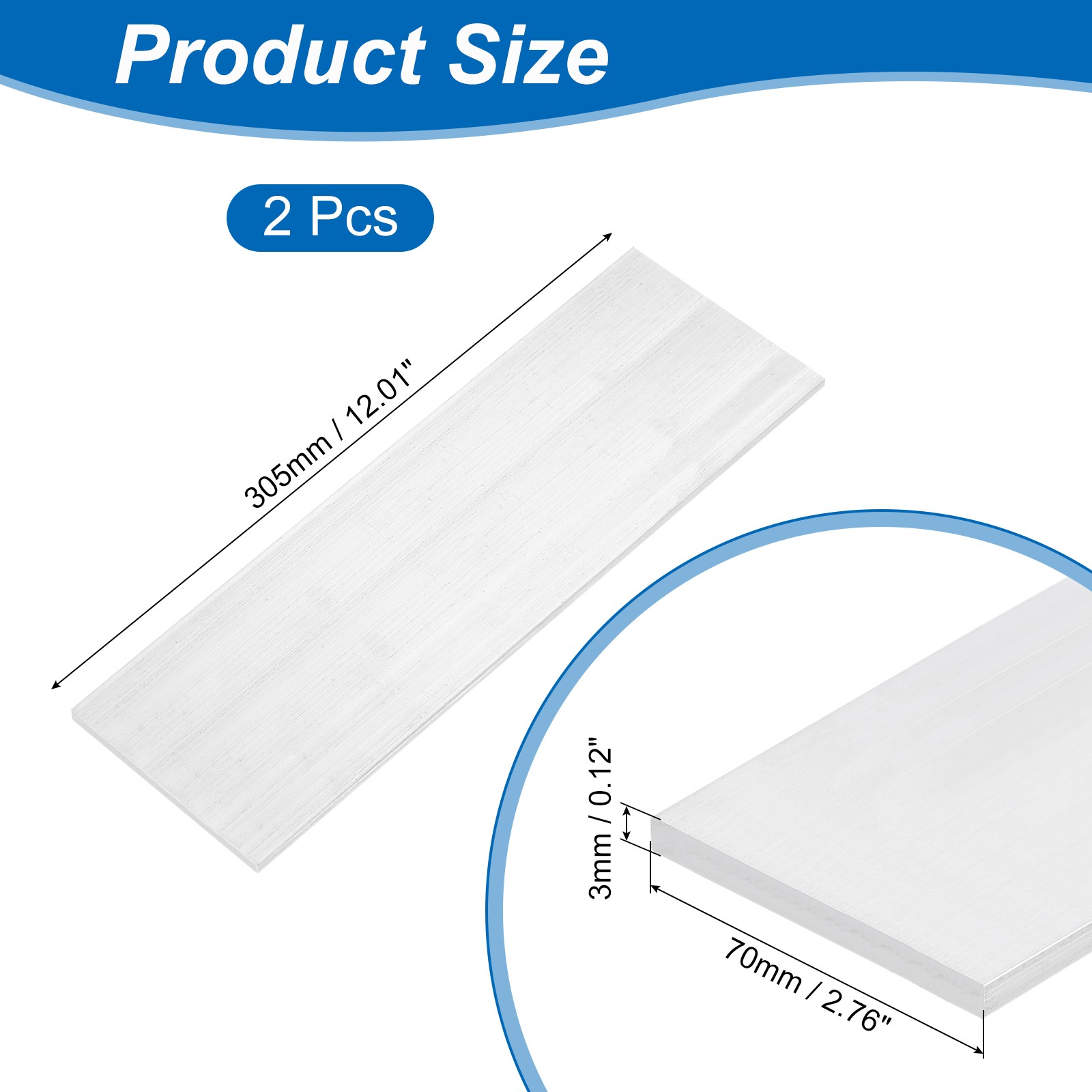Square Aluminum Flat Bar, 2pcs 3 x 70 x 305mm T6511 Solid New Mill Stock