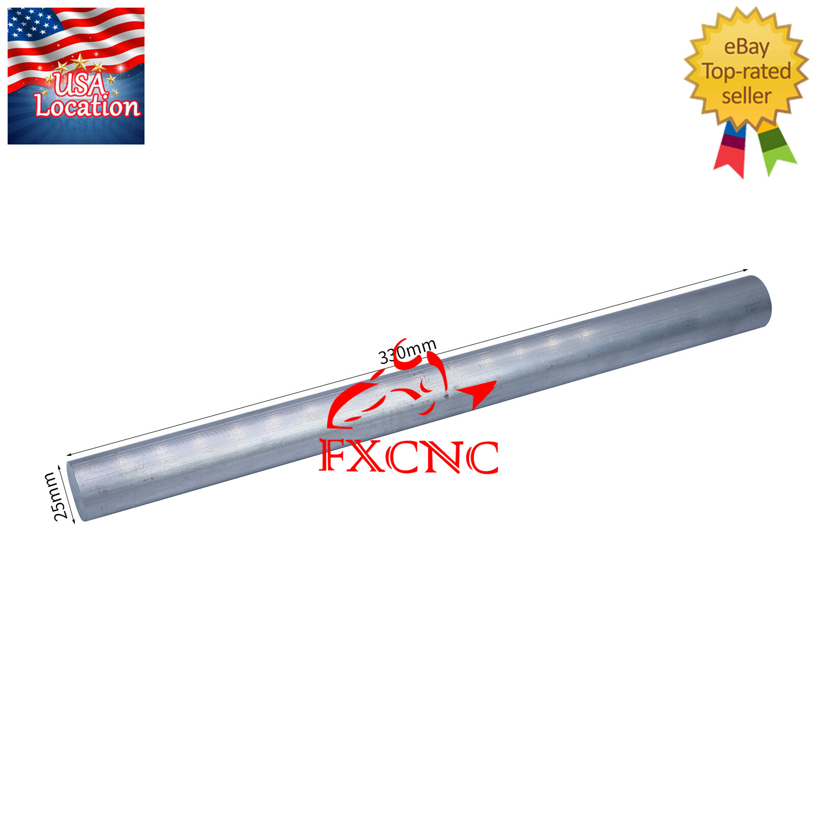 2 Piece T6061 Aluminum Solid Rod Stick Material Length 330mm Width 25mm