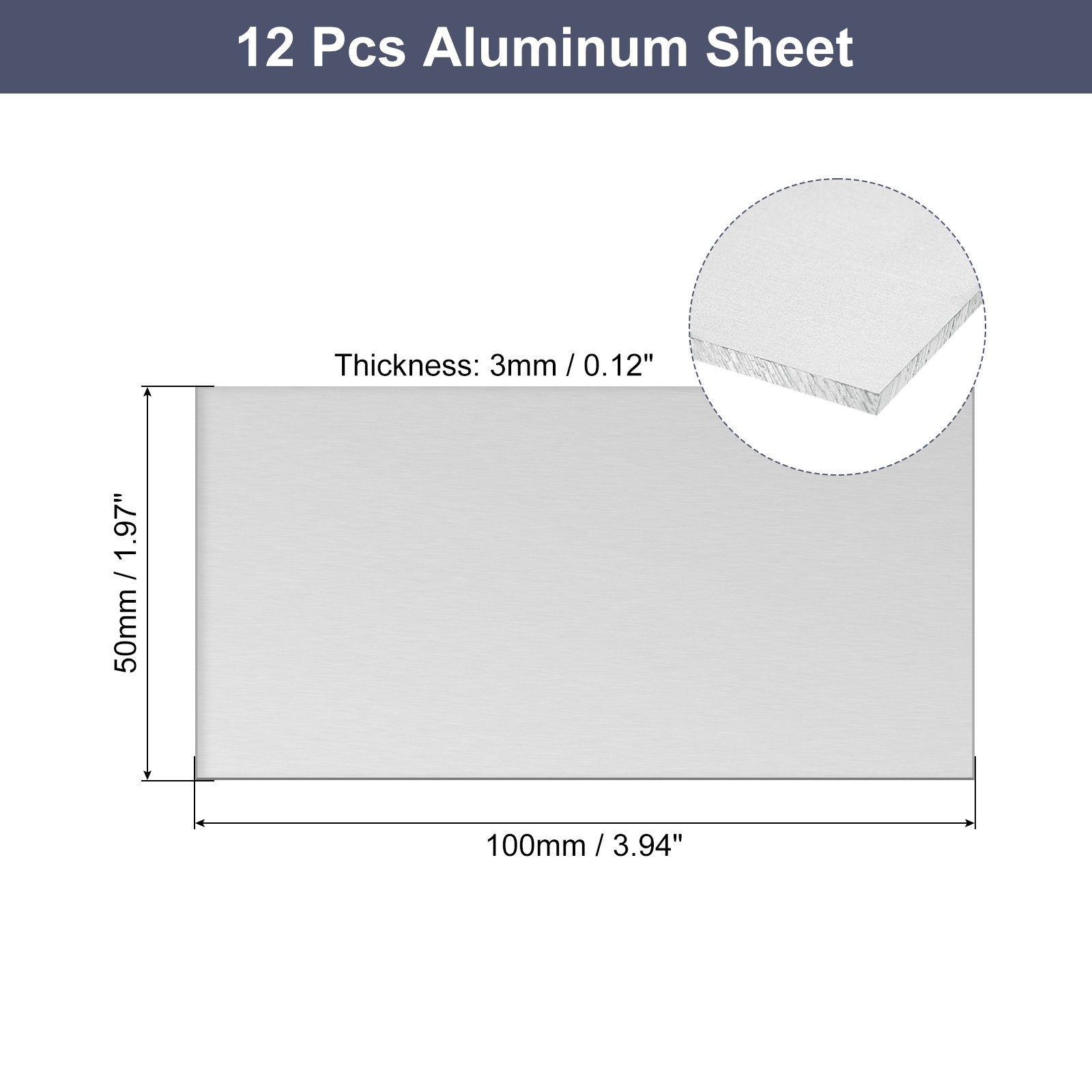 Aluminum Sheet, 12 Pcs 100mm x 50mm x 3mm Thickness 6061 Aluminum Plates