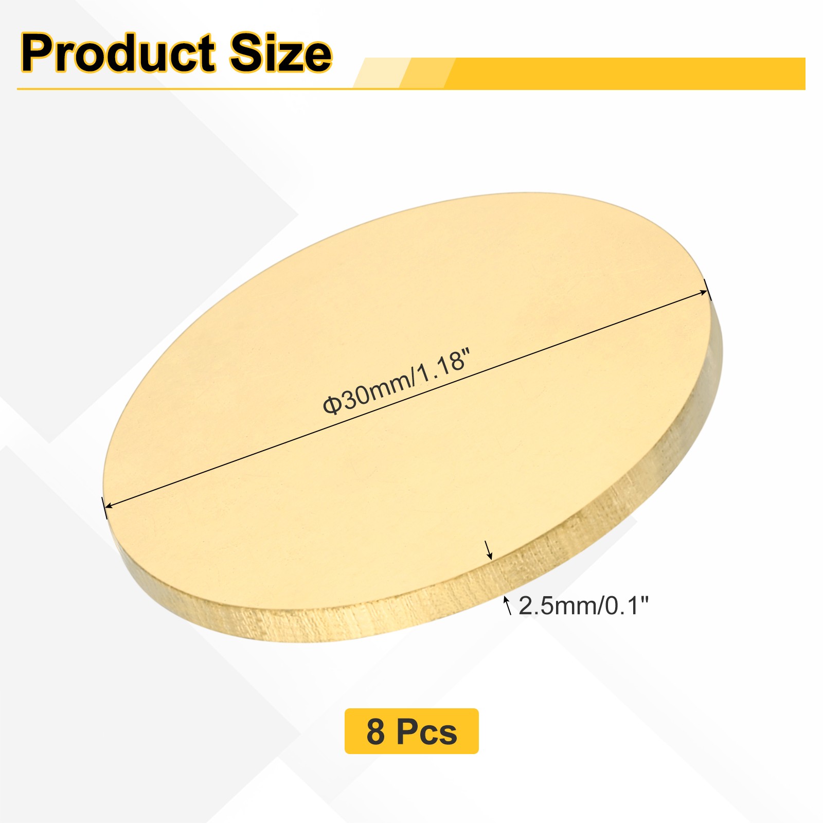 4pcs Brass Sheets, 0.1″ Thickness x 1.18″ Diameter Brass Round Plate, Yellow