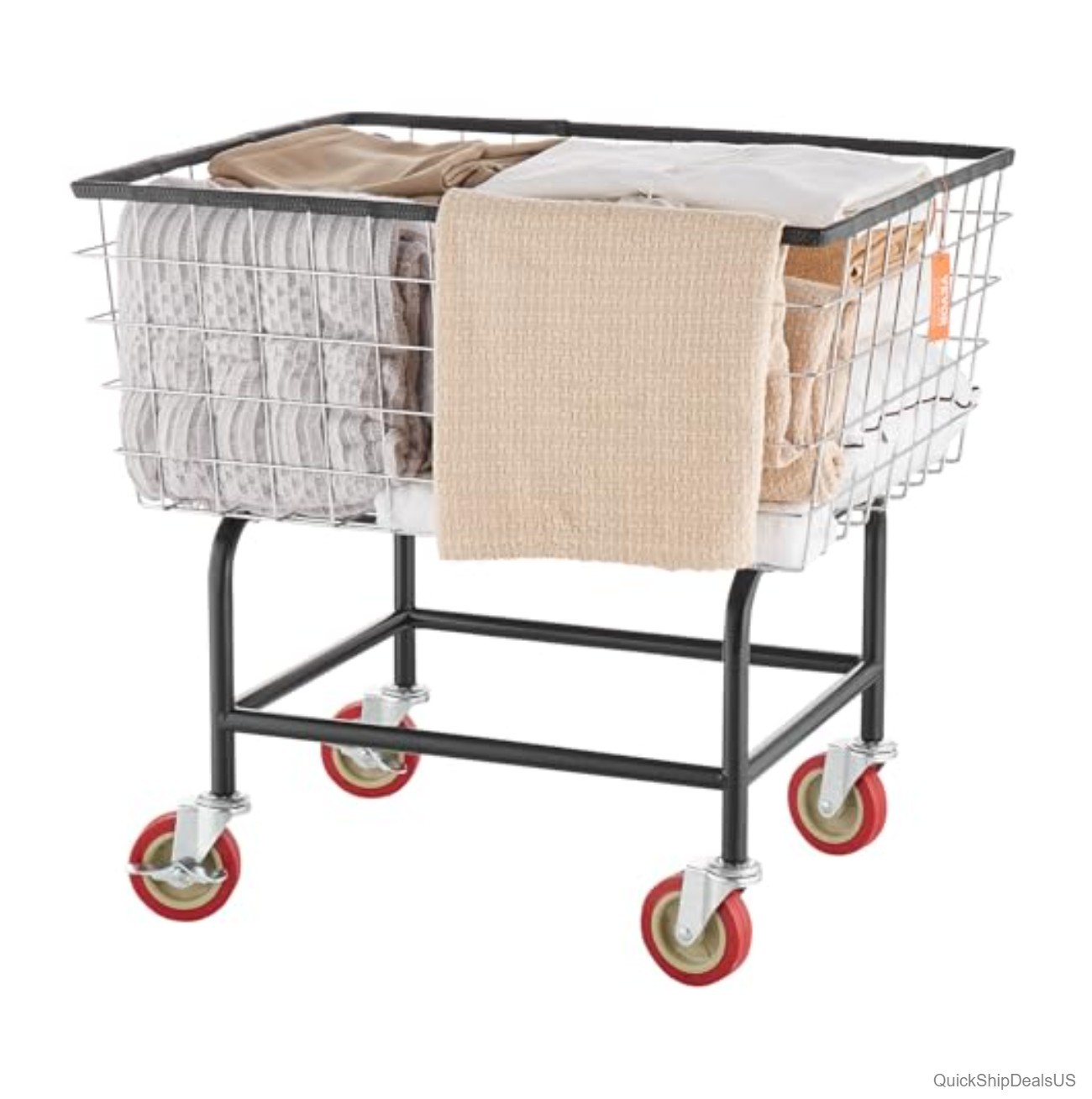 Wire Laundry Cart 2.8 Bushel Steel Frame Chrome Finish 4 Caster Wheels