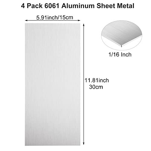 Paquete de 4 láminas de metal de aluminio planas 6061 T651 de 6″ x 12″ x 1/16″
