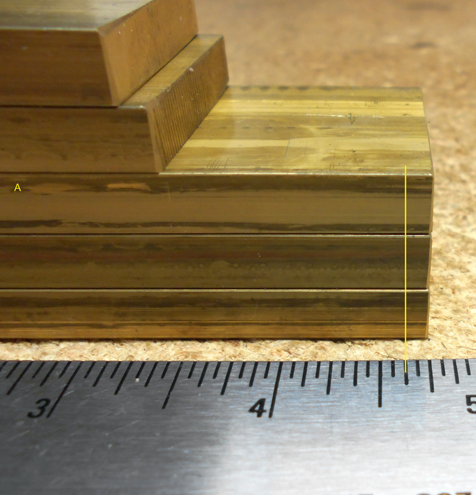(5) pieces 360 SOLID BRASS flat bar stock 5/16 x 1-1/2, L 3-1/4 to 4-5/8″-CUTOFF