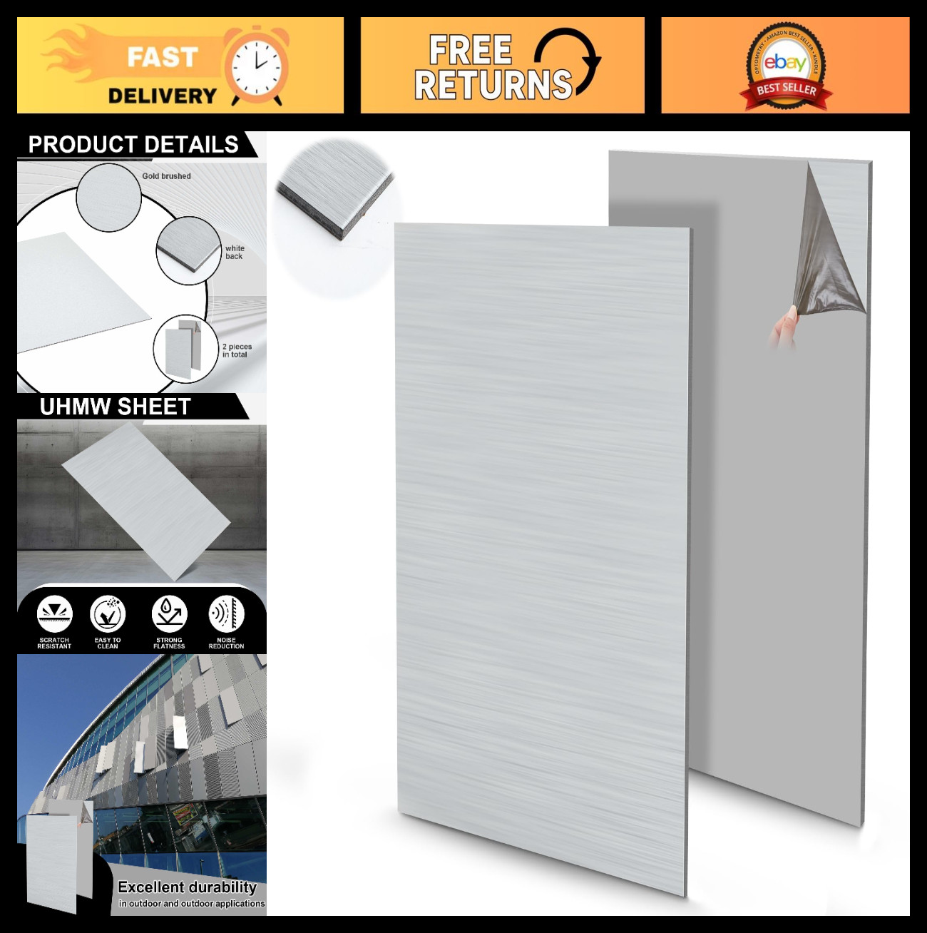 2 Pcs Aluminum Composite Panel 1/8″ Thick Rectangle Sheet for DIY Crafting, Brus
