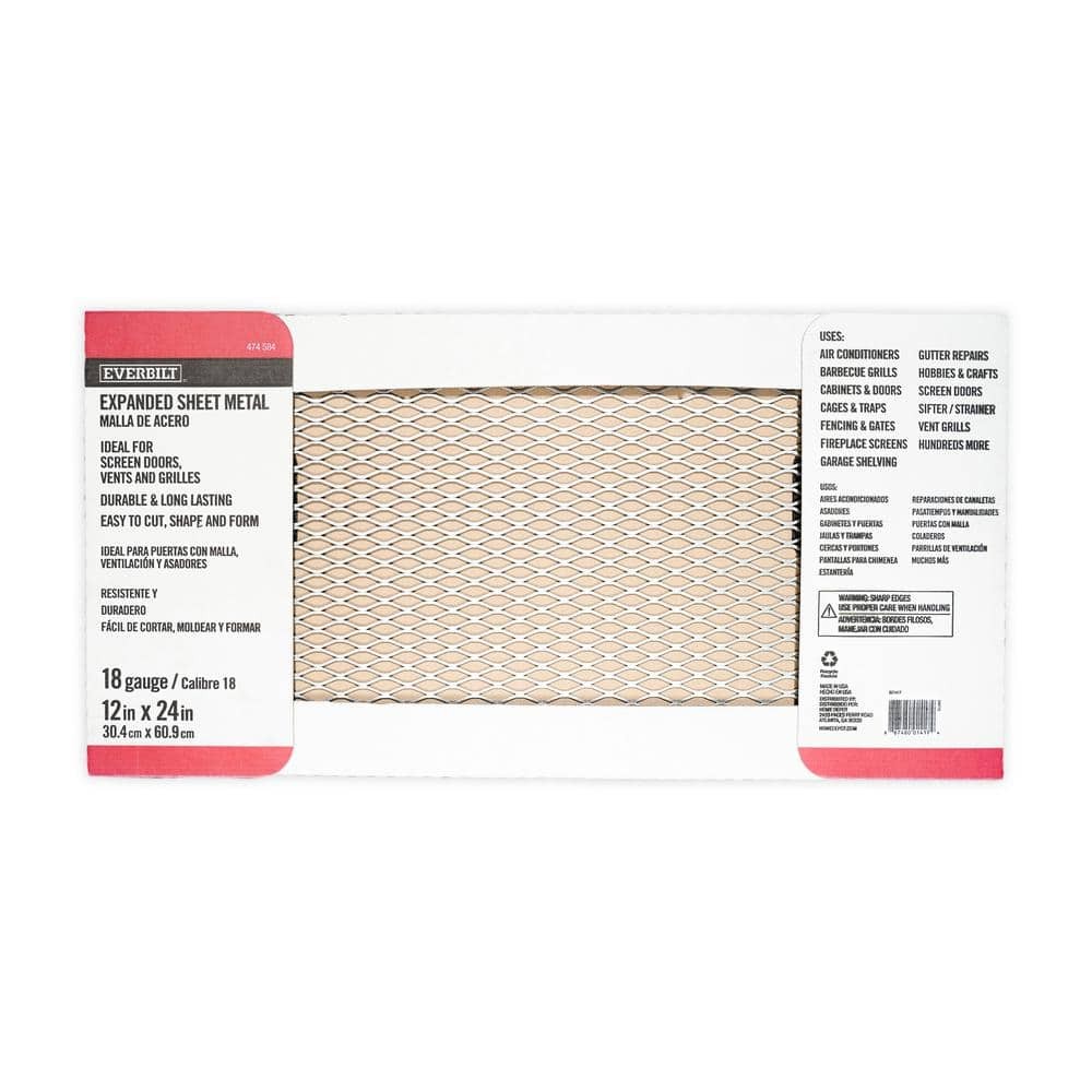 Everbilt 12×24 in. 18 Gauge Plain Steel Expanded Metal 1/2 in. O/C Spacing