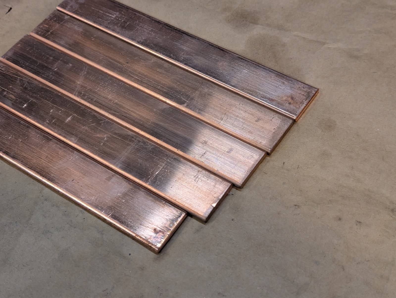 C110 Copper Flat Bar Drop 3/16″ X 1-1/4″ (.1875″ X 1.25″) x ~8″ Bus Bar Stock