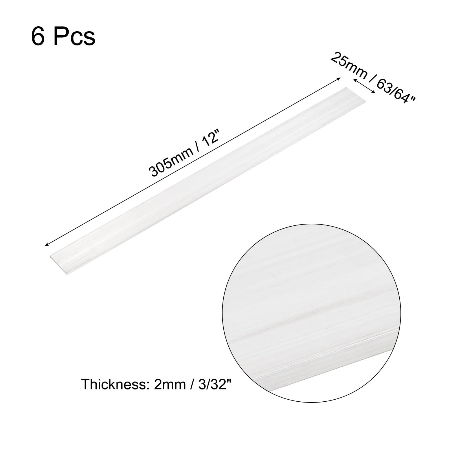 MECCANIXITY 6 Pcs Square Aluminum Flat Bar, 3/32″ (2mm) Thick x 63/64″ (25mm)…