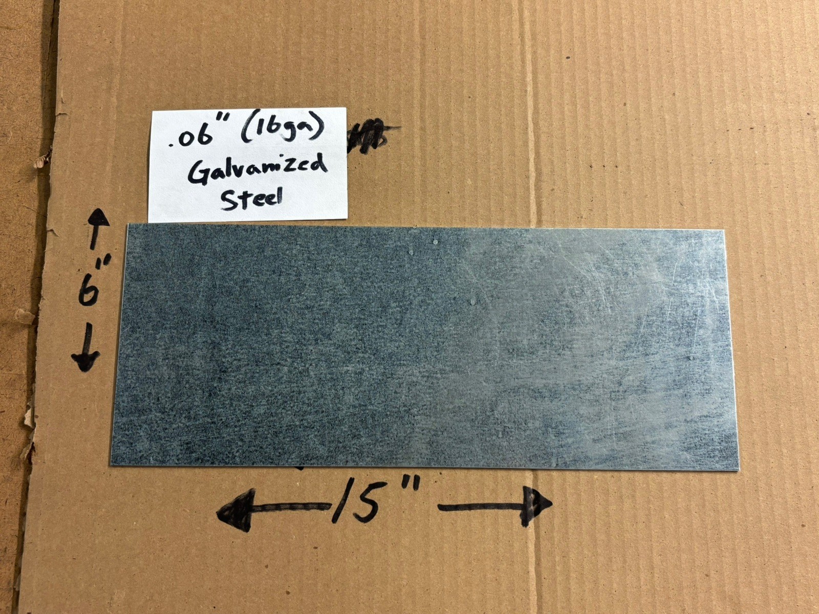 16 Gauge (0.060” Thick) Galvanized Steel Sheet Metal 6” x 15” – New