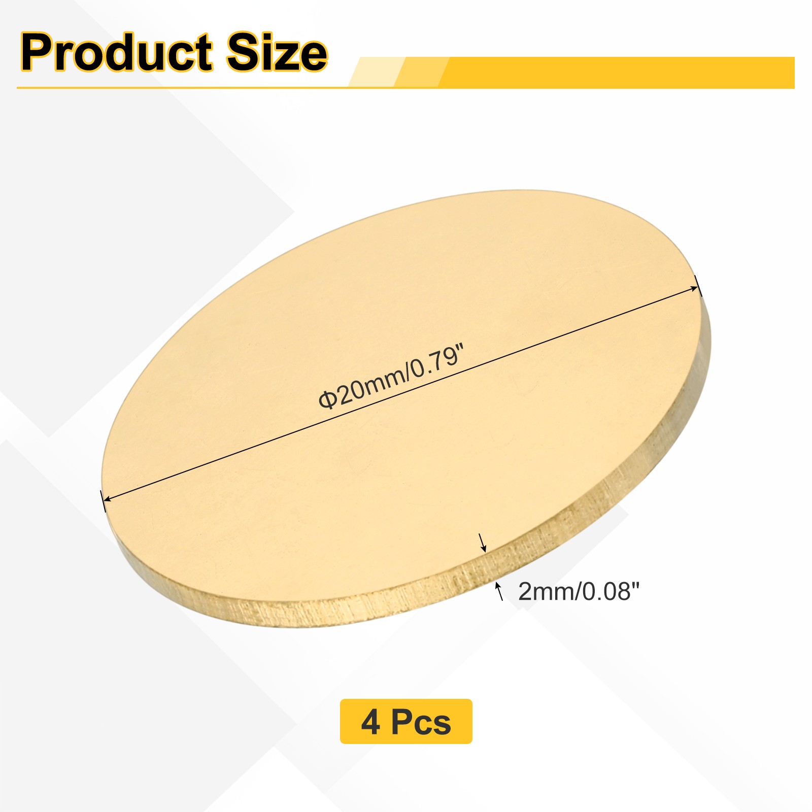 4pcs Brass Sheets, 0.08″ Thickness x 0.79″ Diameter Brass Round Plate, Yellow