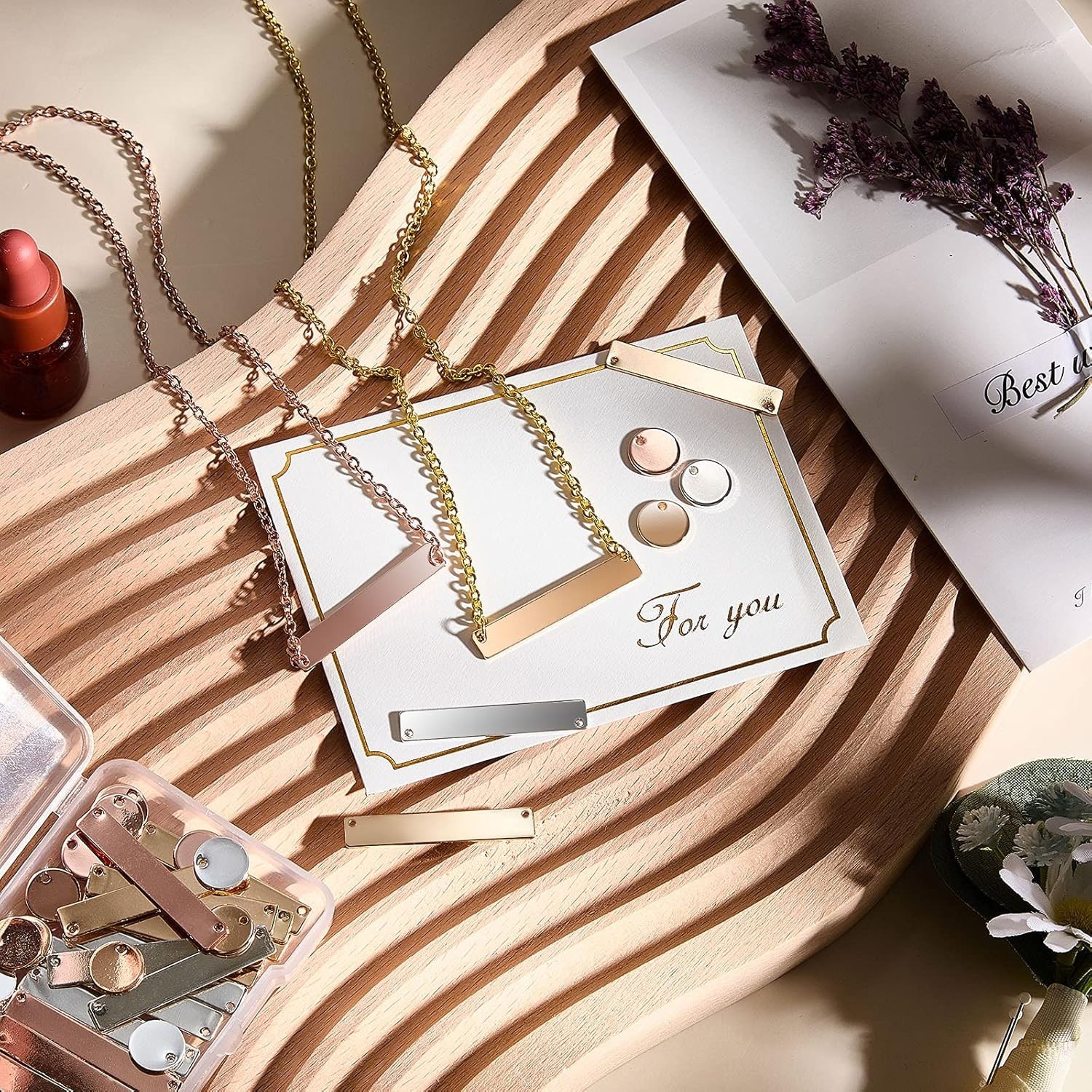 Gold, Silver, and Rose Gold Metal Stamping Blanks – 30 Pcs Engravable Pendants