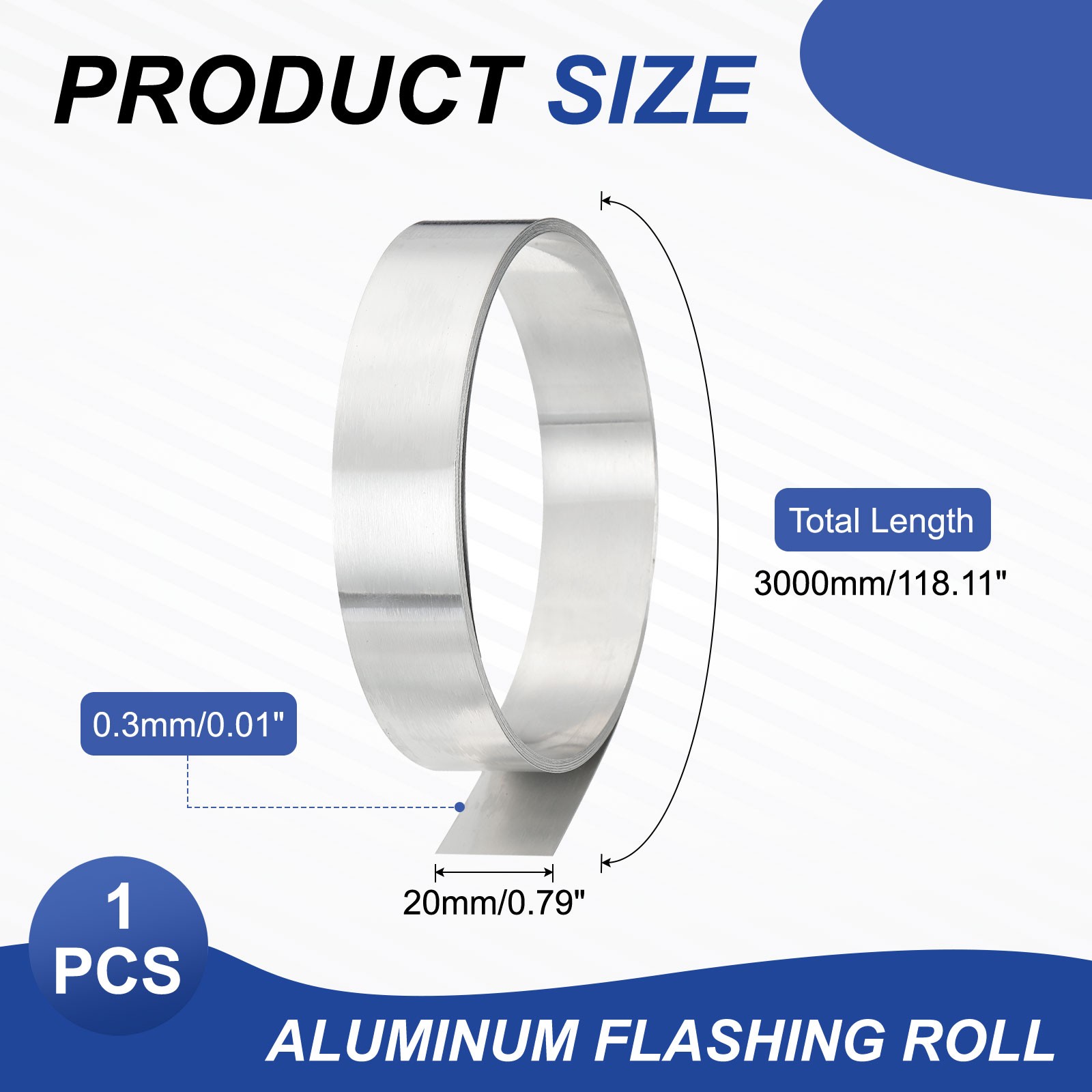 3000mm x 20mm x 0.3mm Aluminum Flashing Roll 1060 Aluminum Metal Roll