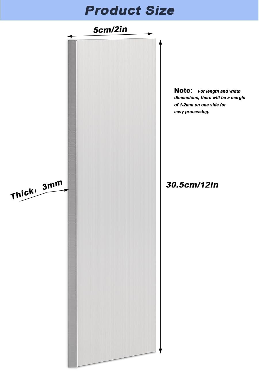 Industrial 6061 Aluminum Plate 2-Pack 3mmx50mmx305mm T6511 Square Bar