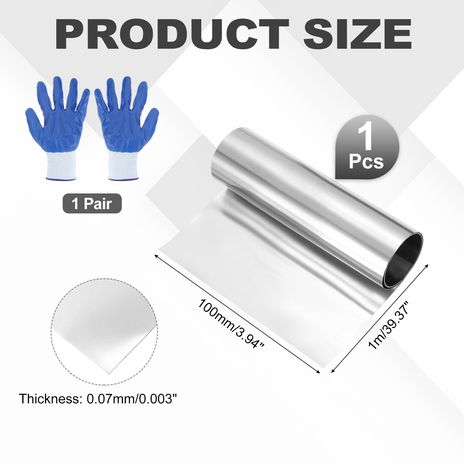 304 Stainless Steel Foil Roll 0.07mm x 100mm x 1m Metal Strip Sheet Silver Tone