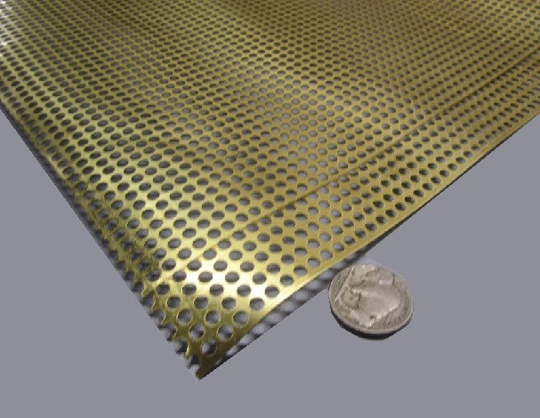 Brass Perforated Extra Thin Sheet, .016″ Thick x 24″ x Per Ft”, .138″ Hole Dia.