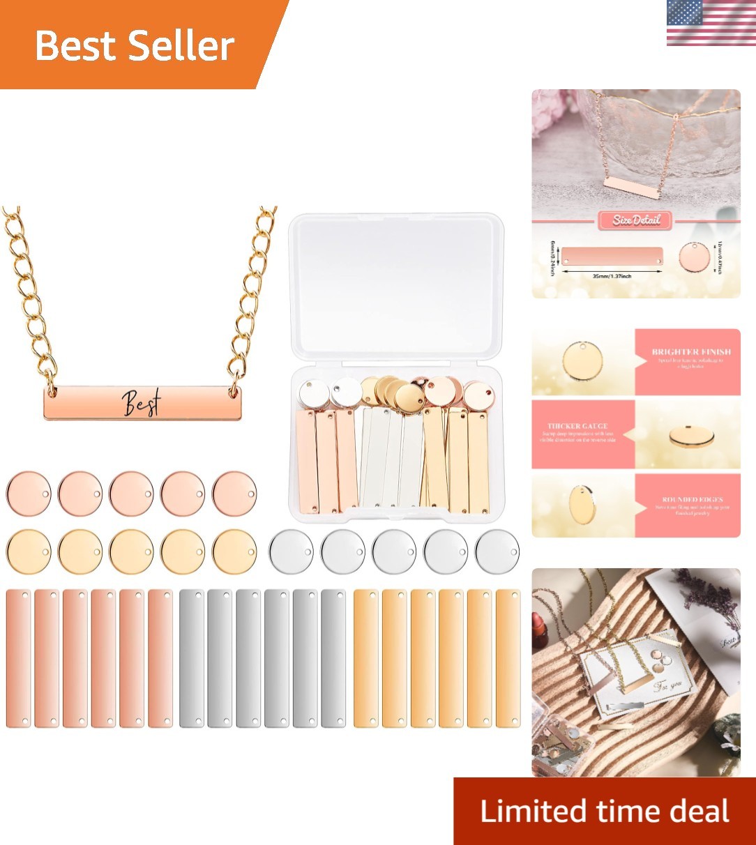 Gold, Silver, and Rose Gold Metal Stamping Blanks – 30 Pcs Engravable Pendants
