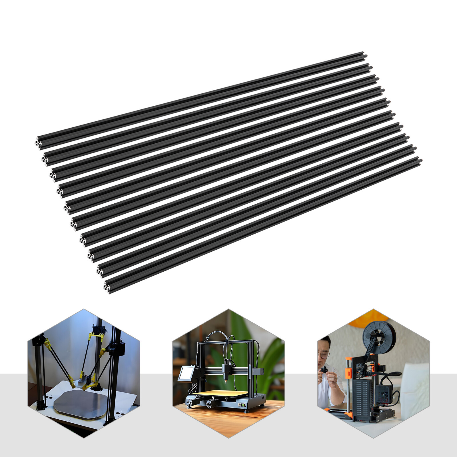 20*20*1000mm 2020 T-Slot Aluminum Extrusion For CNC 3D Printer Black 10 Packs US