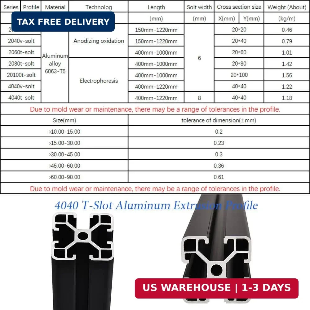 4PCS T Slot 4040 Aluminum Extrusion Profile 19.7”,European Standard Anodized Li