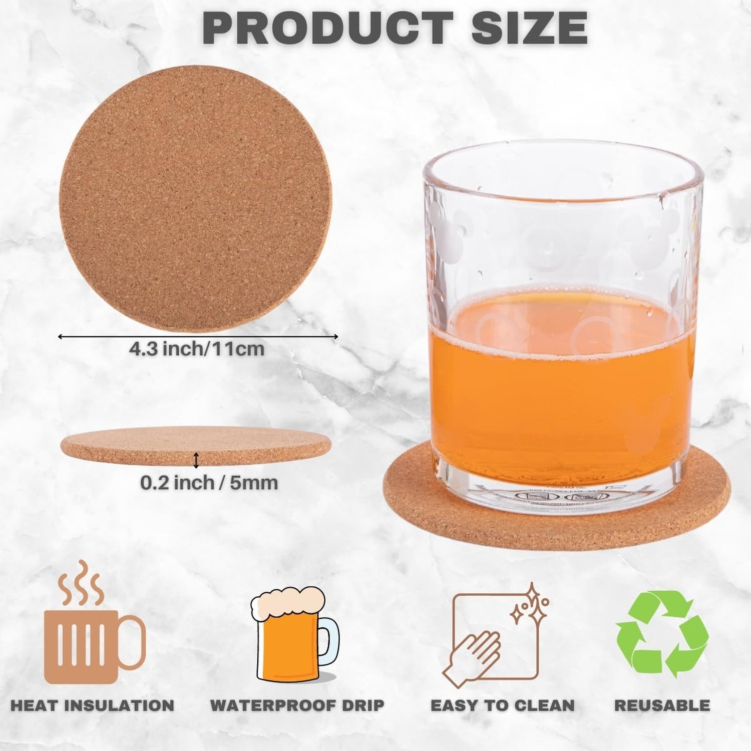 Faithful Panda 65-Piece Rounded Edge Cork Coasters for Drinks, 5 mm Thick, 4….