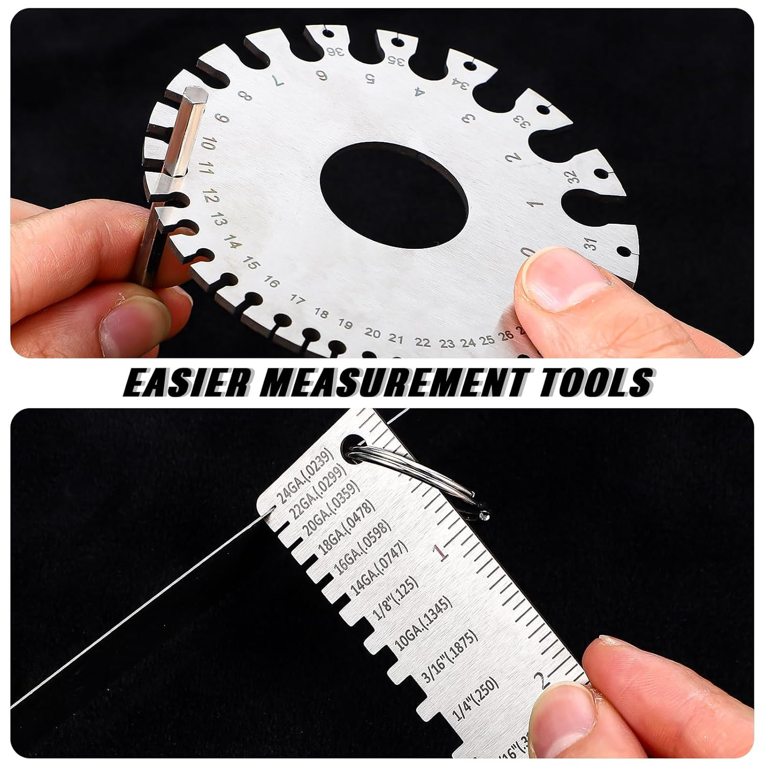4 PCS Stainless Steel Metal Sheet Thickness Gauge with Round Dual Sided Wire Wel