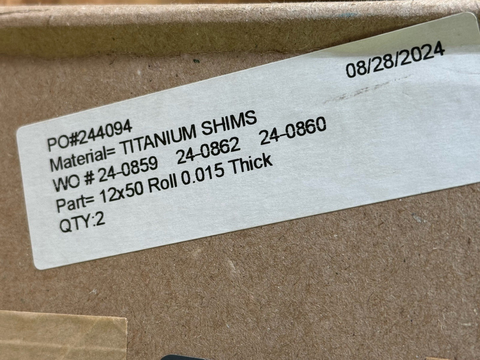 Titanium Grade 2 Shim Stock .015 Trinity Brand 12” x 50” 12T-15 ASTM B265 Anneal