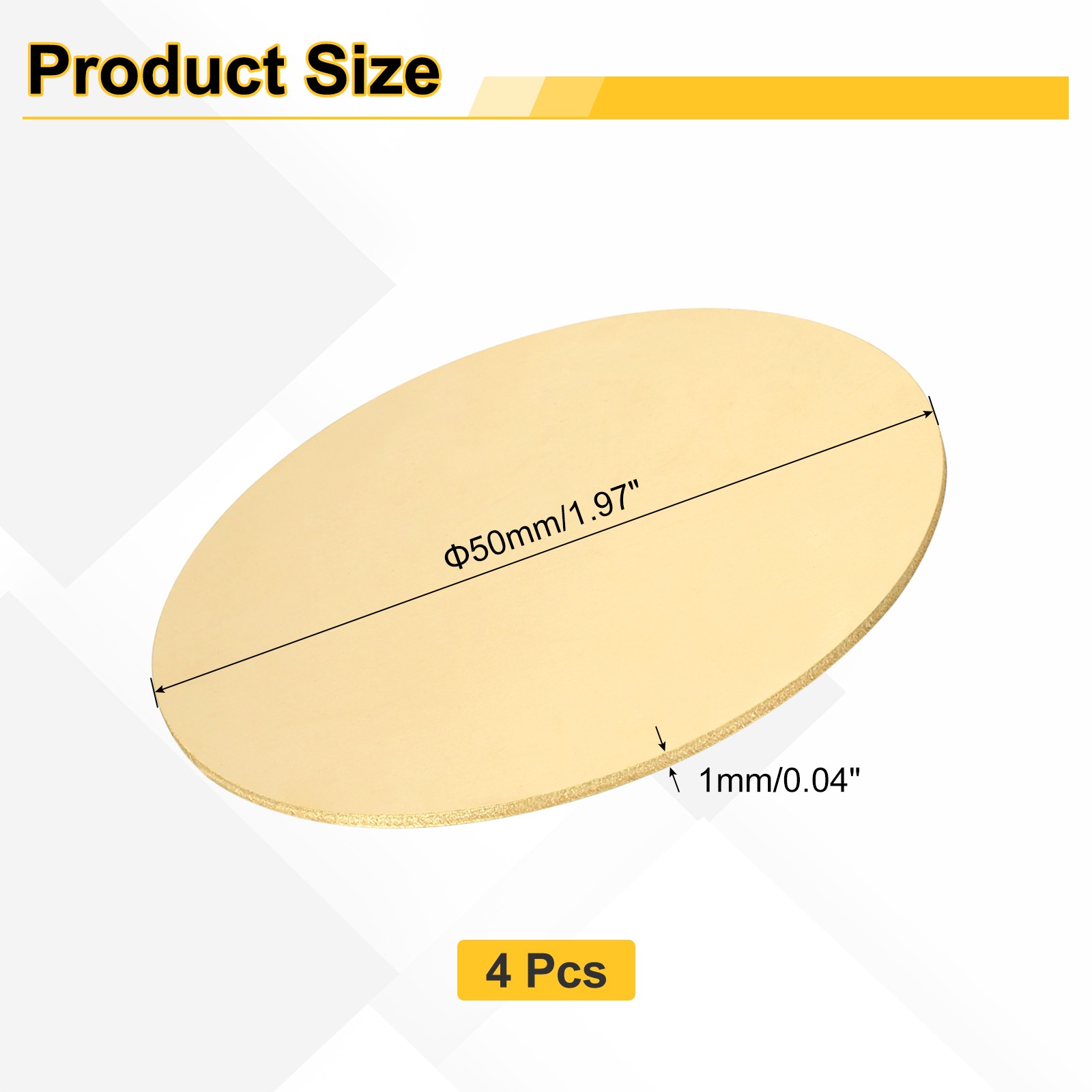 4pcs Brass Sheets, 0.04″ Thickness x 1.97″ Diameter Brass Round Plate, Yellow