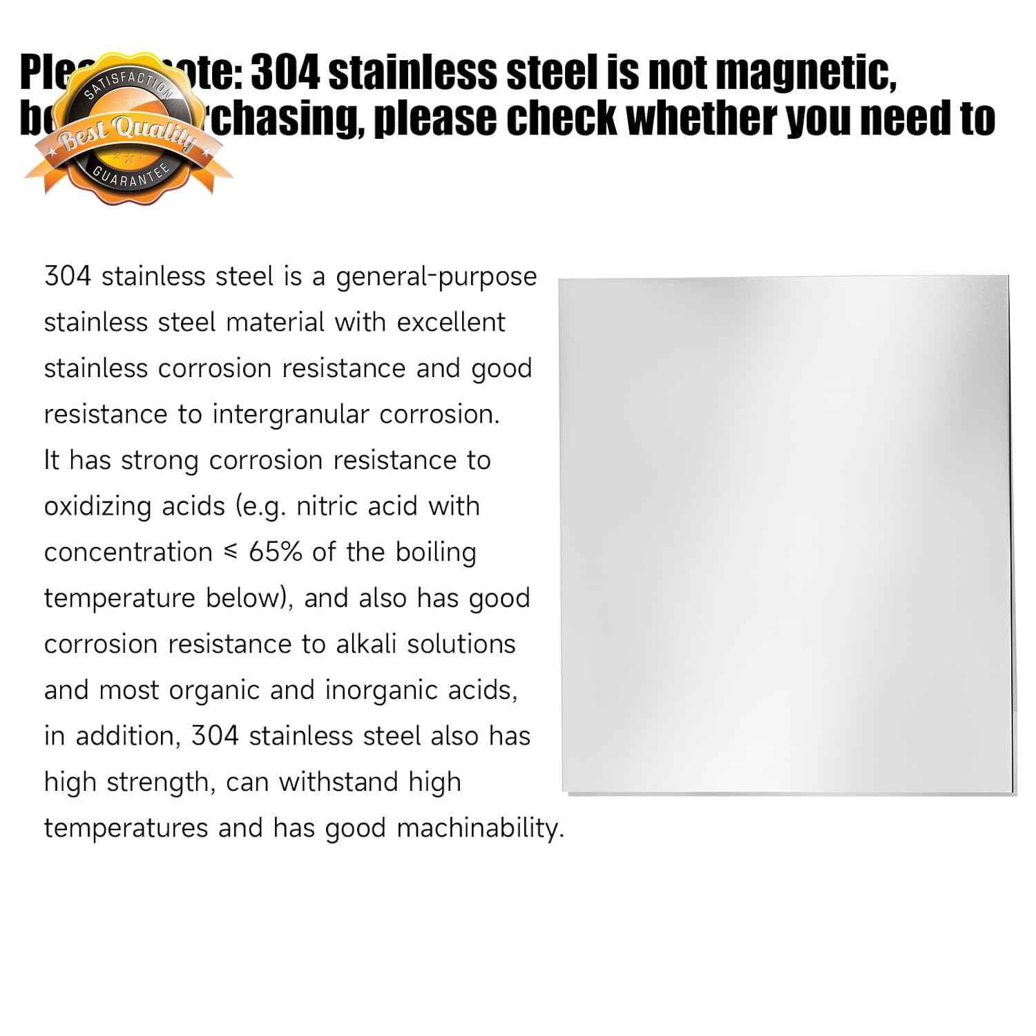 304 Stainless Steel Sheet 12×12 Inch 1/8 Thickness Plate Protective Film