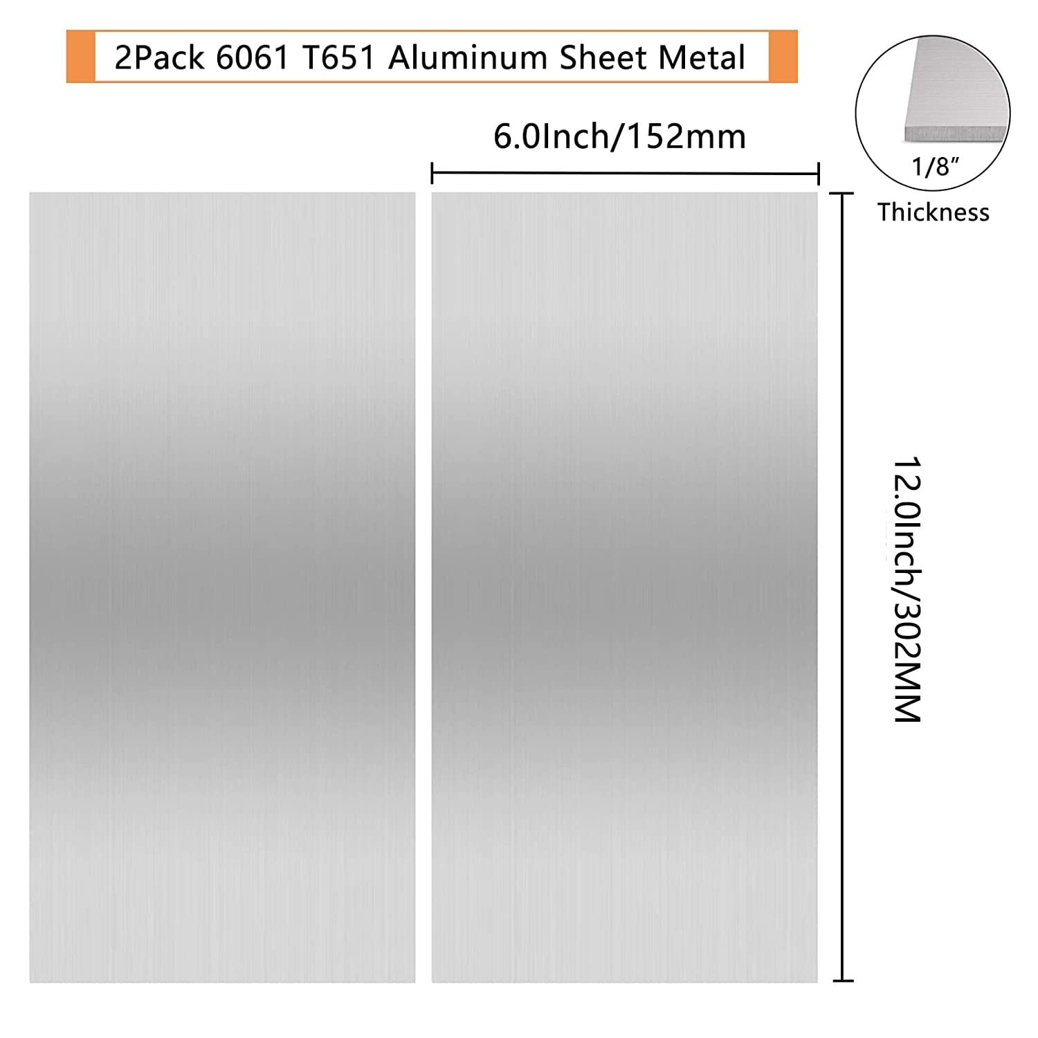 2-Piece Set of 6061 Sheet Metal – 6x12x0.125 Inch Plates, Scratch-Resistant