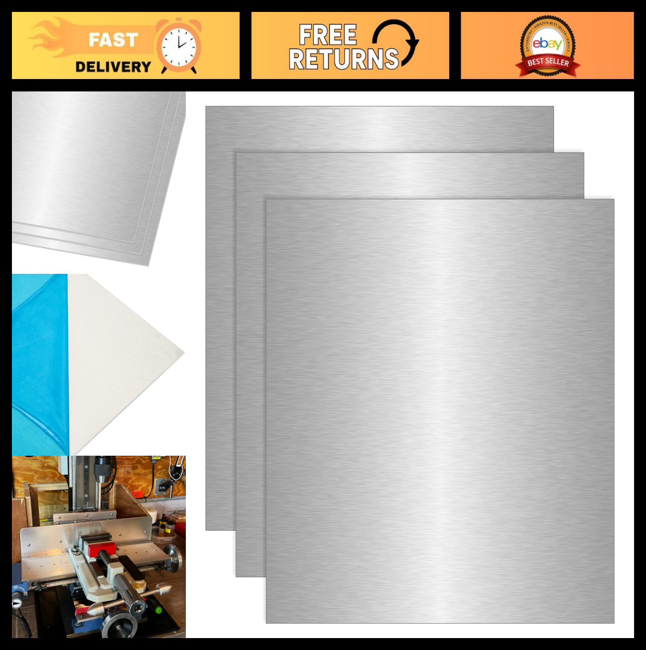 3 Pack 12×12 Inch Aluminium Metal Sheets, 6061 T6, Flat Plain Plate, 1/16″ Thick