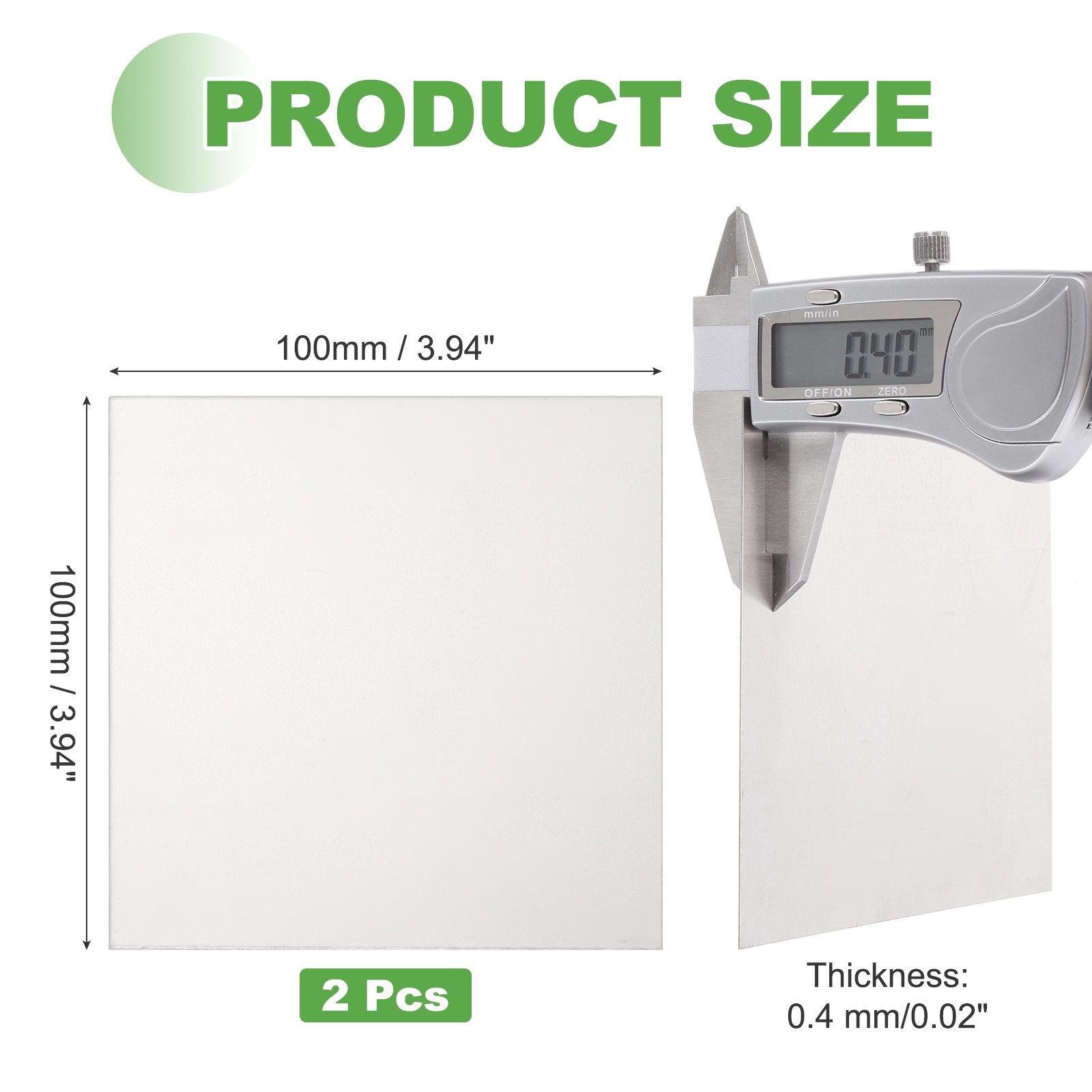 2 Pcs Pure Grade TA1 Titanium Plate Sheet, 100x100x0.4mm Titanium Metal Sheet