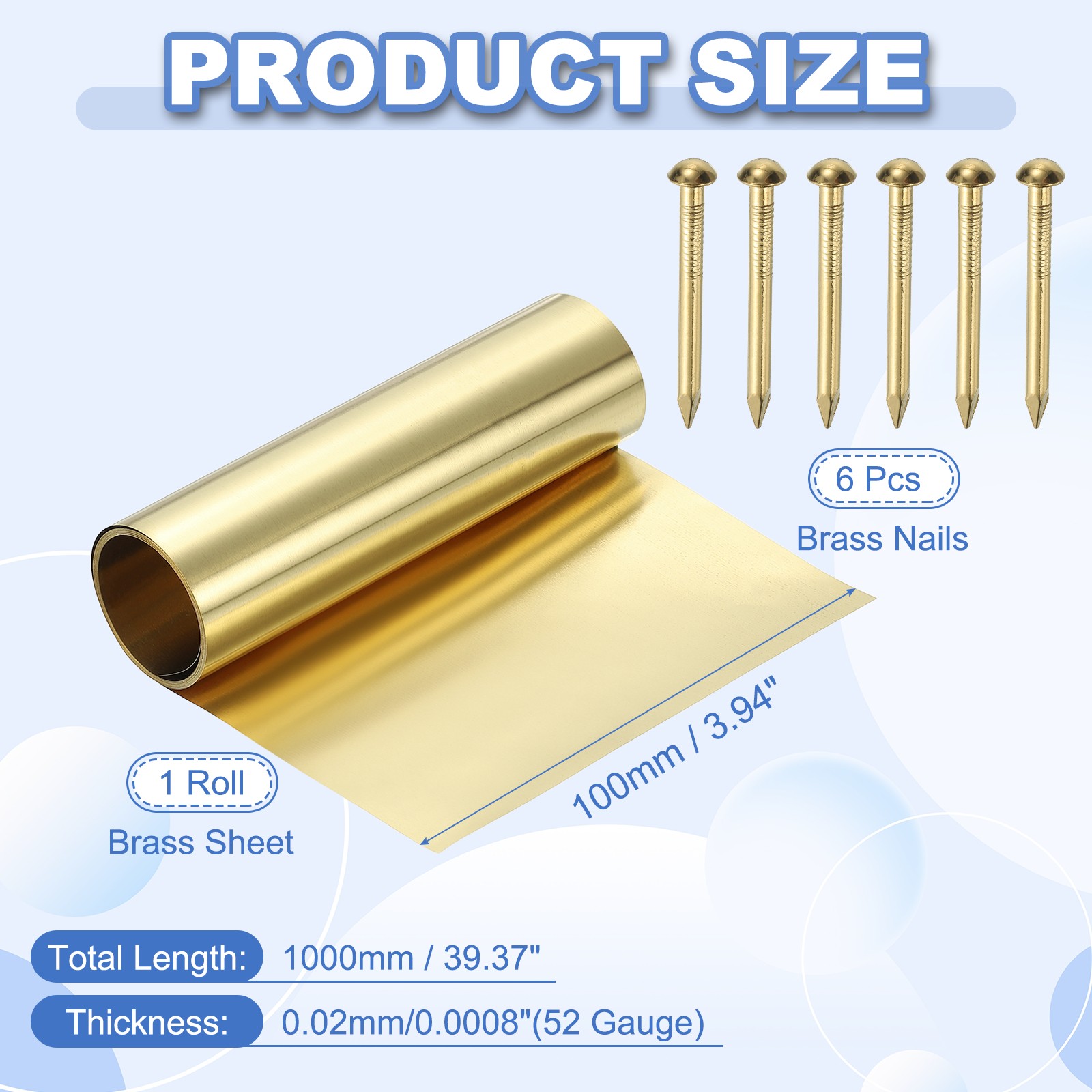 52 Gauge x 3.9″ x 39″ H62 Metal Film Brass Foil Plate, Brassy
