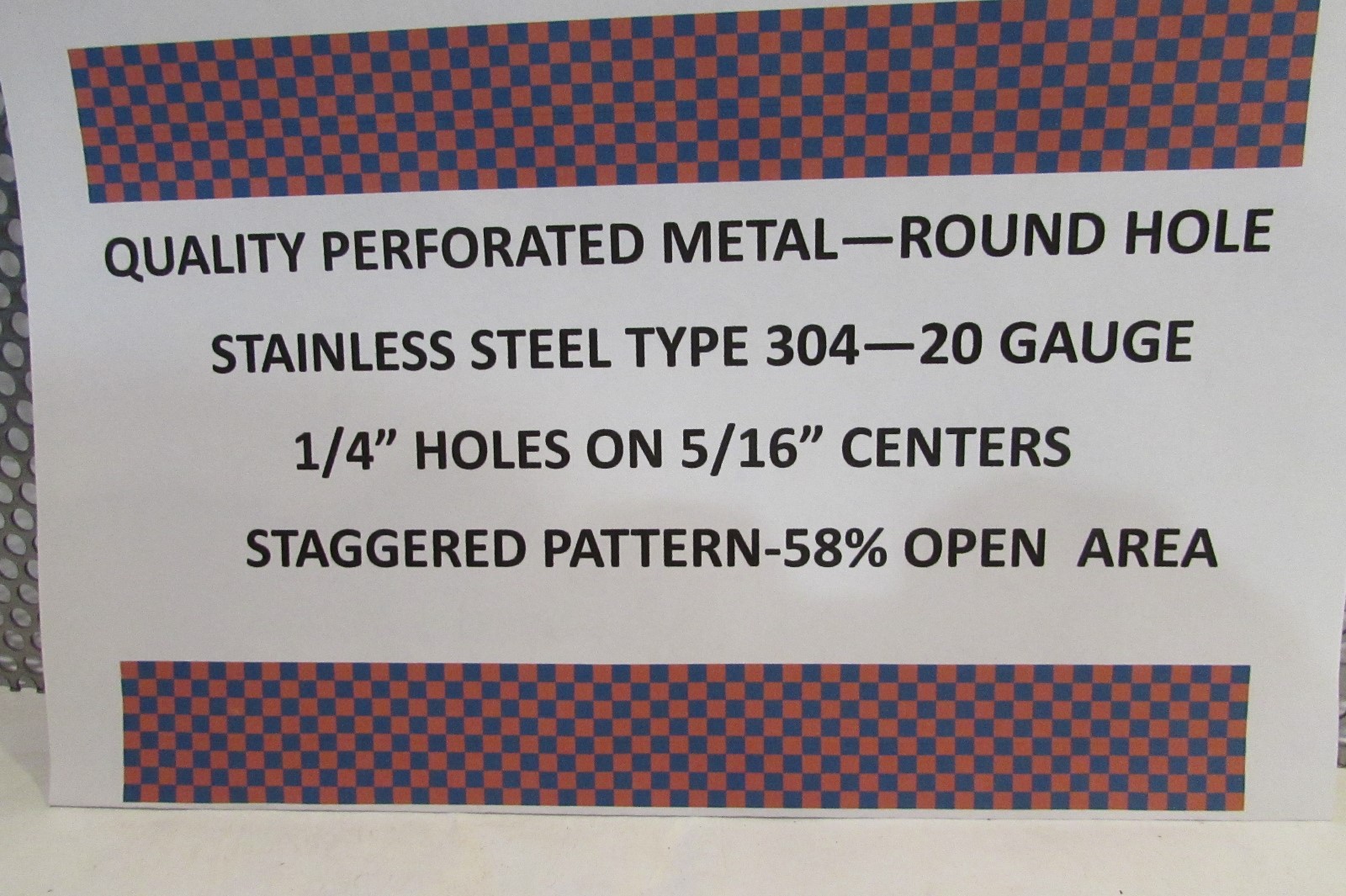 1/4″ HOLES–20 GA. 304 STAINLESS STEEL PERFORATED SHEET 6″ X 23-1/2″