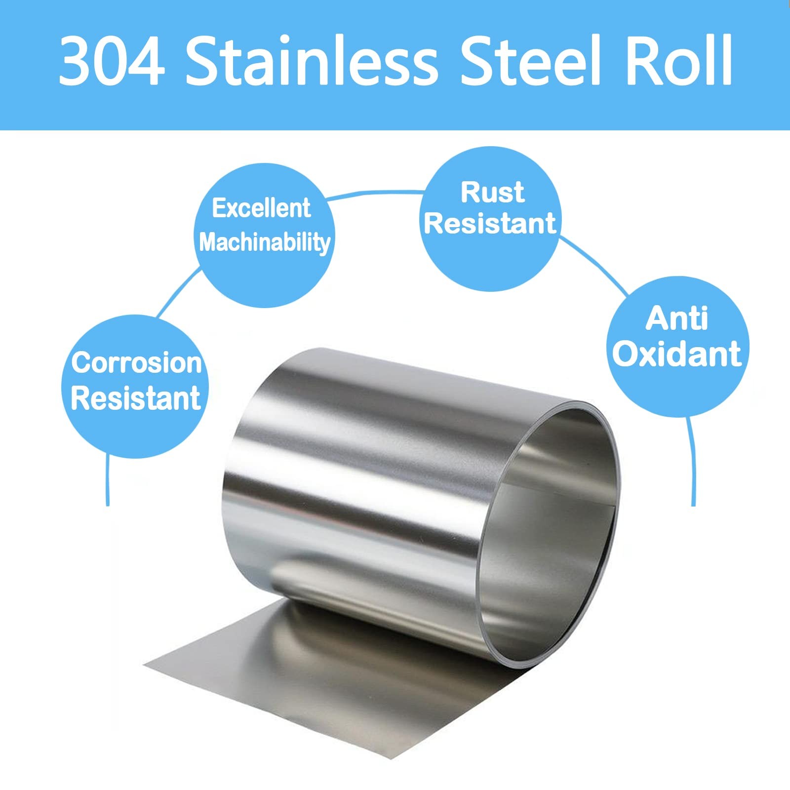 304 Stainless Steel Shim Stock Roll Full Hard Temper 50″x6″x0.003″ Thick