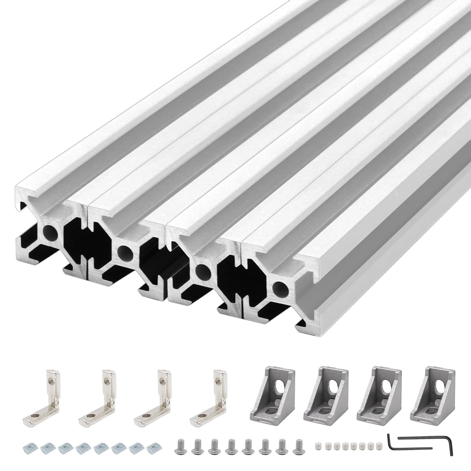 4-Pack 700mm Anodized Aluminum T-Slot 20×20 Rail for 3D Printing & DIY Projects