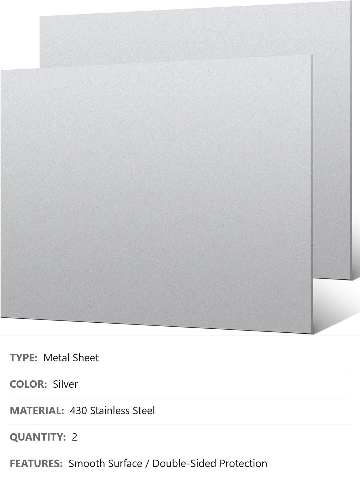 430 Stainless Steel Sheets, 2 Pc, 12″ x 6″, 11GA, Magnetic Board, Silver
