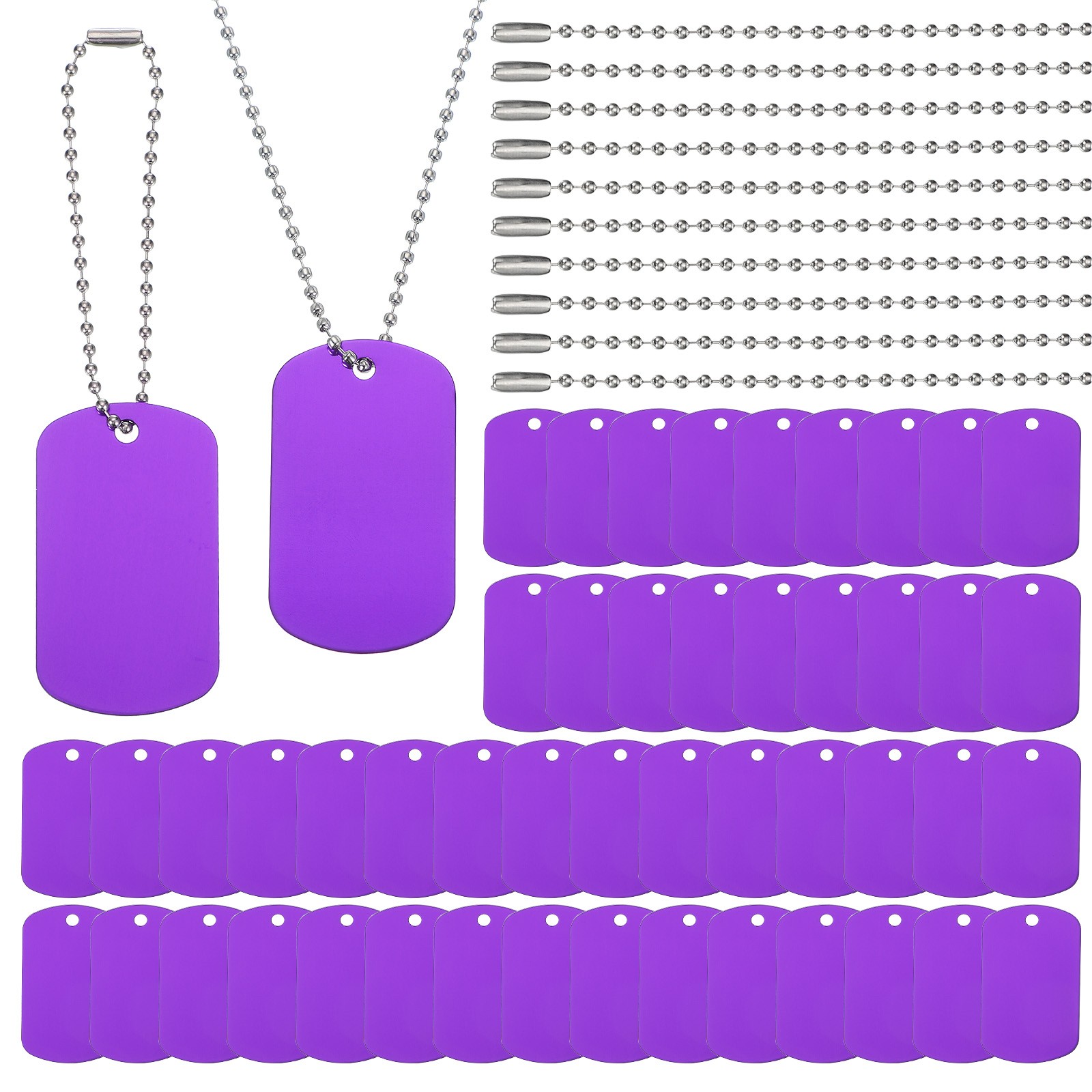 50Pcs Blank Tag Metal Stamping Tags, Rectangle Shape Engraved Tag, Purple