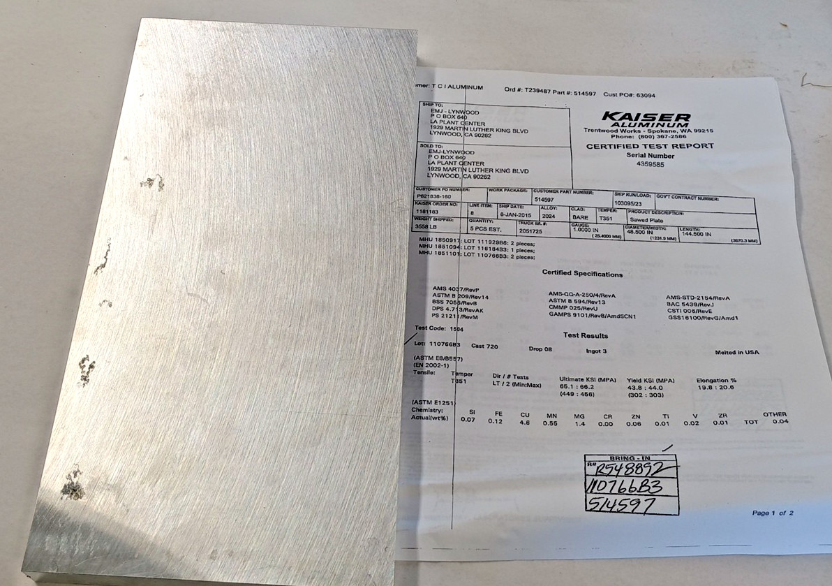 3/4 x 6 x 12″ Aluminum Rectangle Blank 2024 Alloy