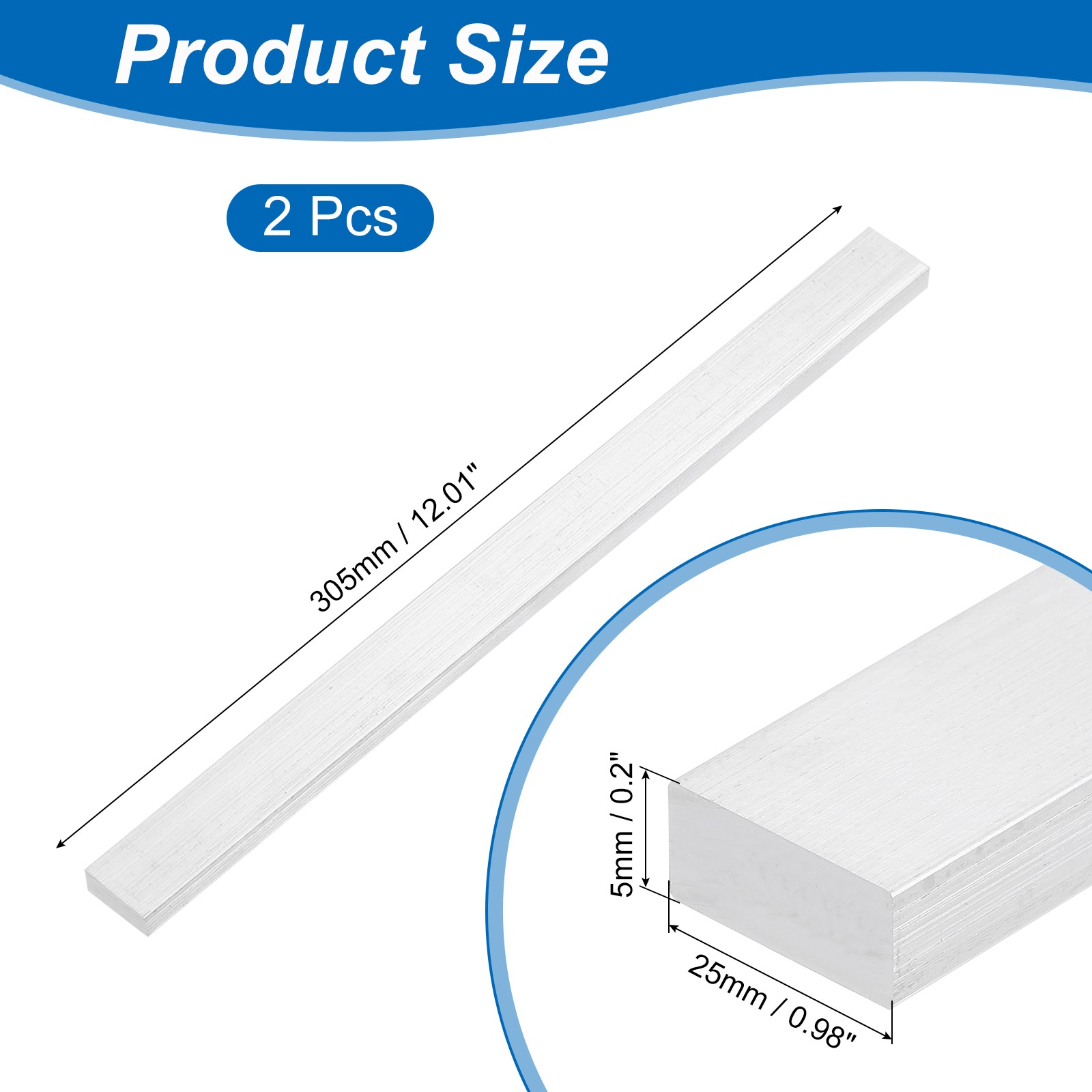 2Pcs Square 6063 Aluminum Flat Bar 3/16″ Thickness 1″ Width 12″ Length