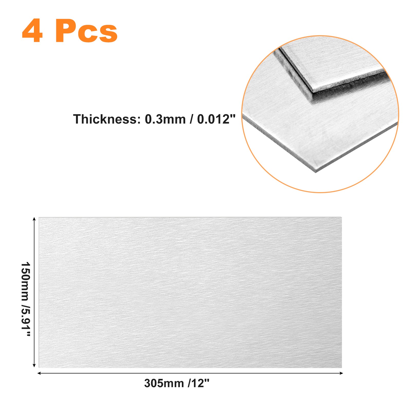 4Pcs 305mm x 150mm x 0.3mm Rectangle 5052 Aluminum Sheet Flat Metal Plate Stock