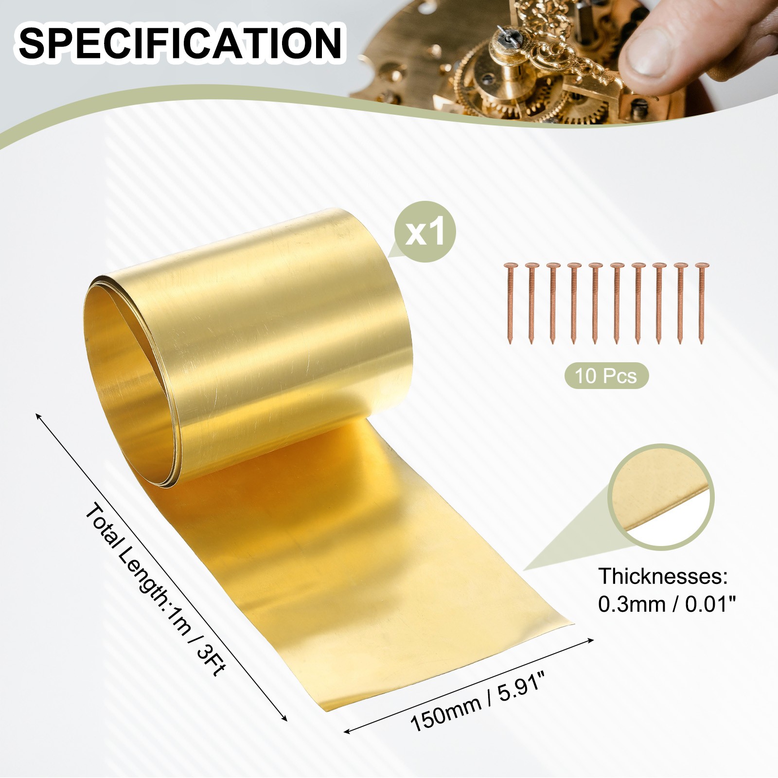 Brass Sheet Roll 5.9″ x 39.4″ 28 Gauge(0.3mm) Thickness for DIY (1 Pack, Brassy)