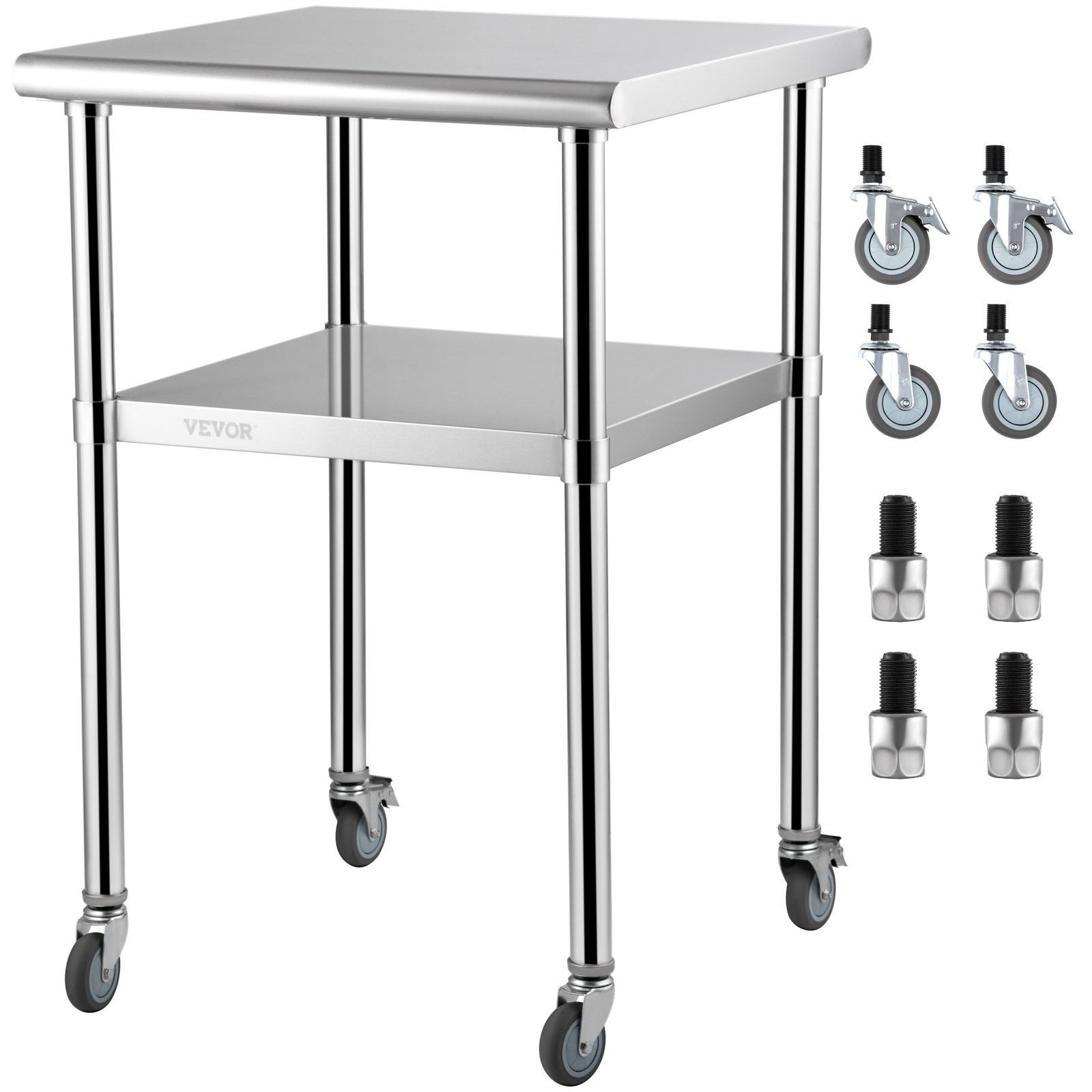 600lb 24x24x36in Stainless Steel Worktable with Adjustable Shelf & Wheels