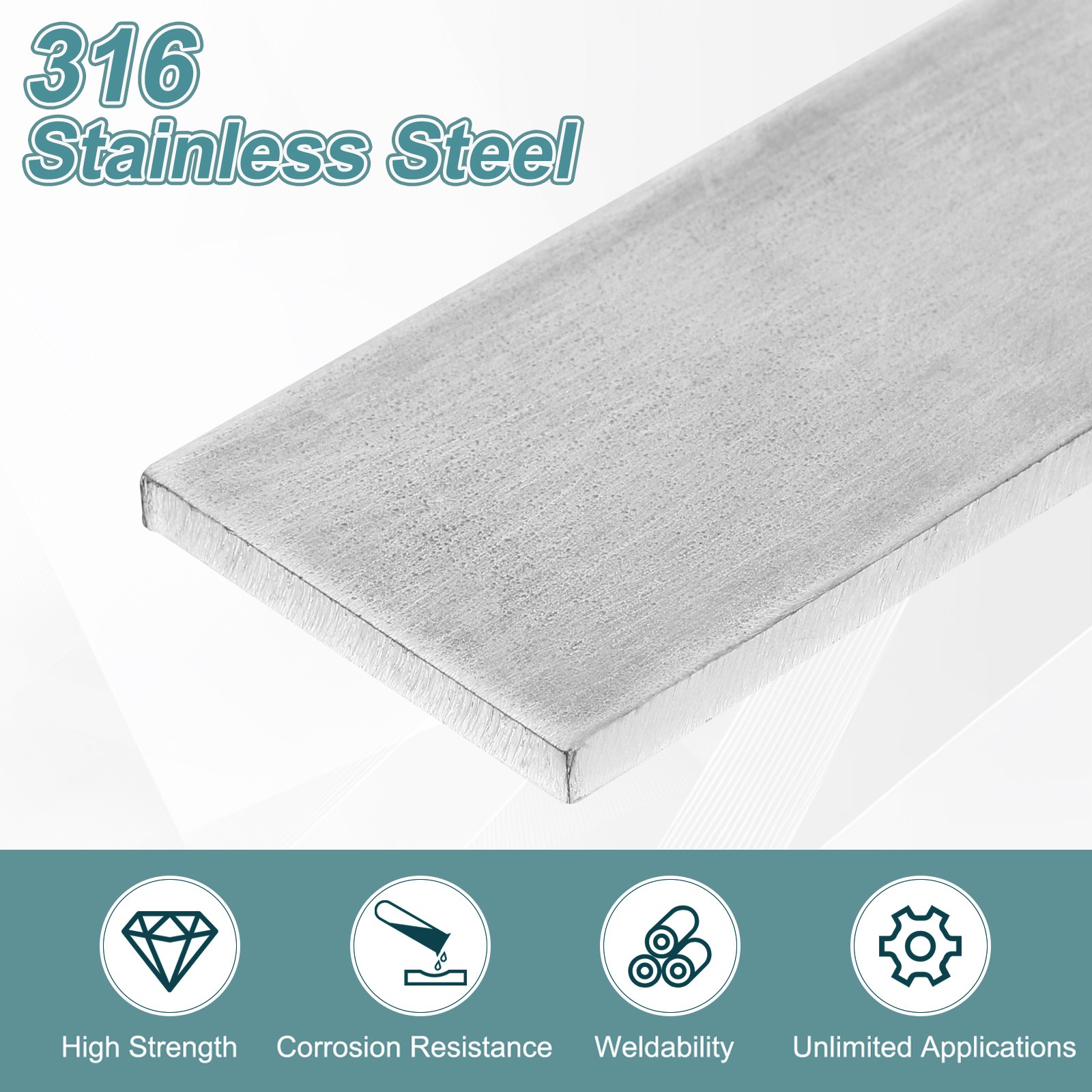 3/16″ Thickness 1-9/16″ Width 12″ Length 316 Stainless Steel Flat Bar Metal Bar