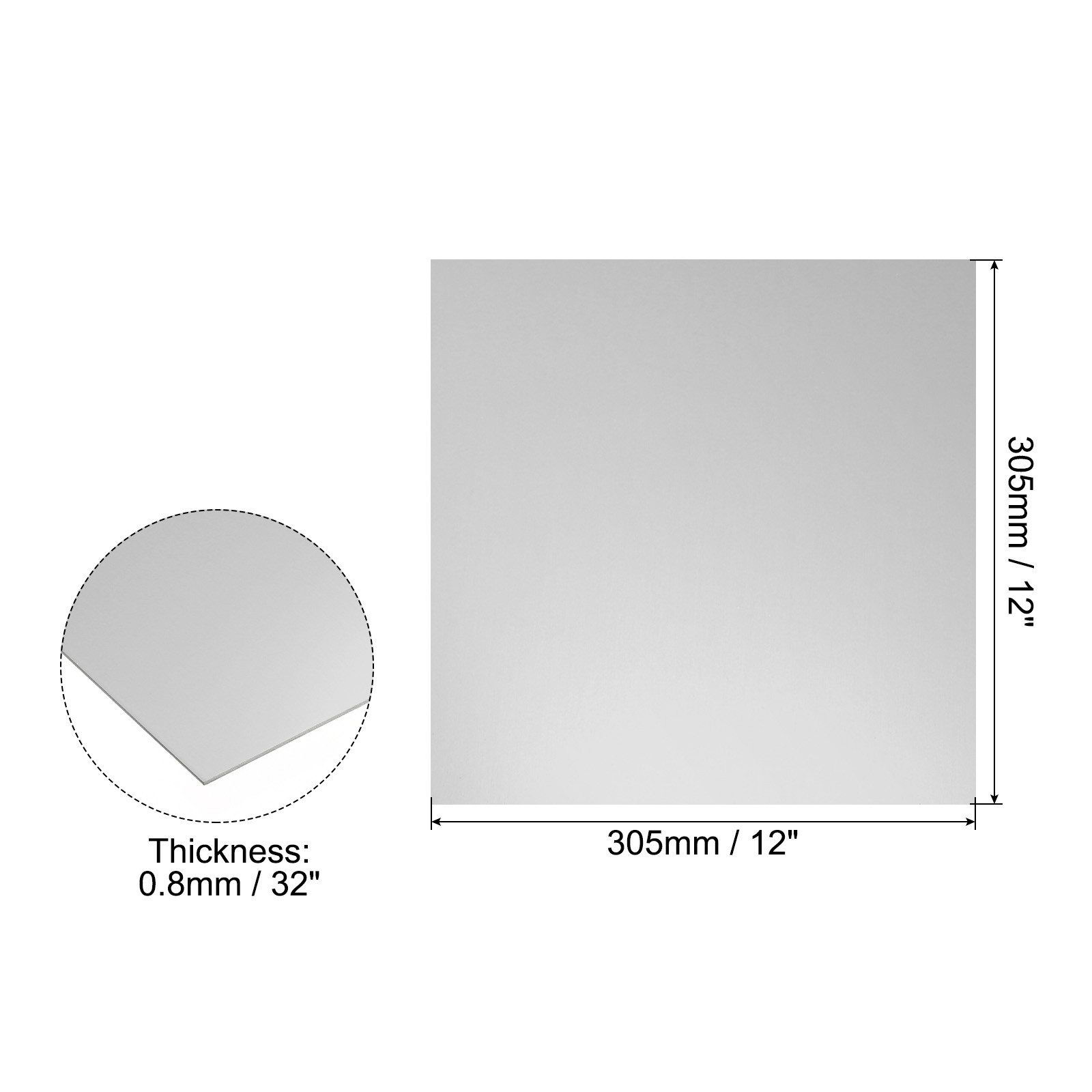 12x12x1/32inch Anodized Aluminum Sheet, Aluminum Plate, Silver
